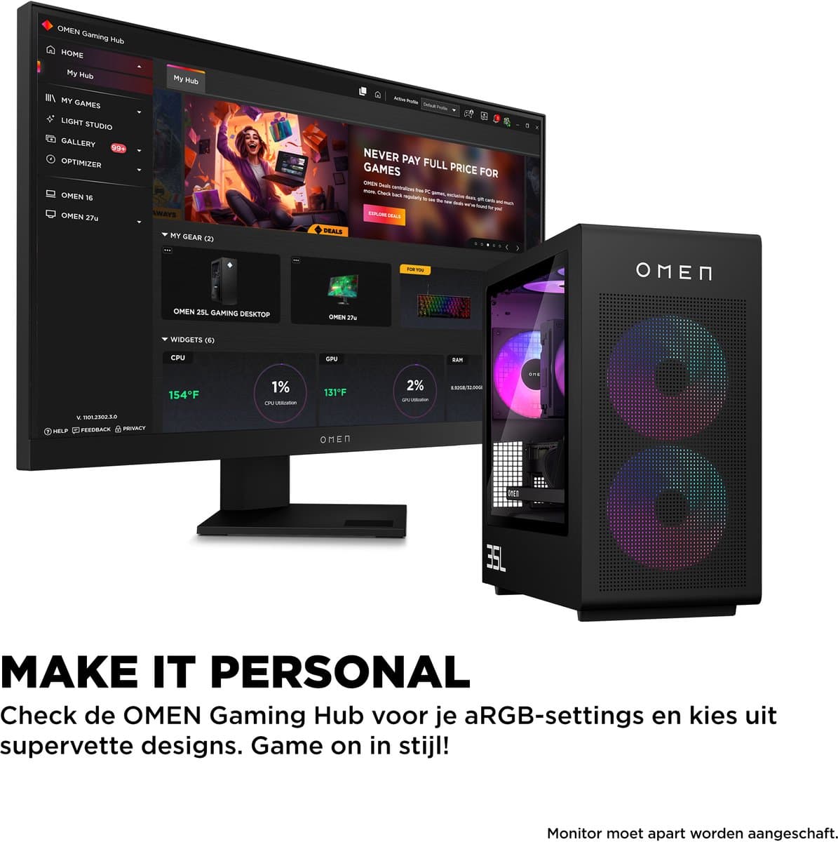 HP OMEN 35L GT16-1773nd - Gaming PC - AMD Ryzen™ 7 7800X3D - 32 GB DDR5-SDRAM - NVIDIA GeForce RTX 5070 - Windows 11 Home thumbnail 4