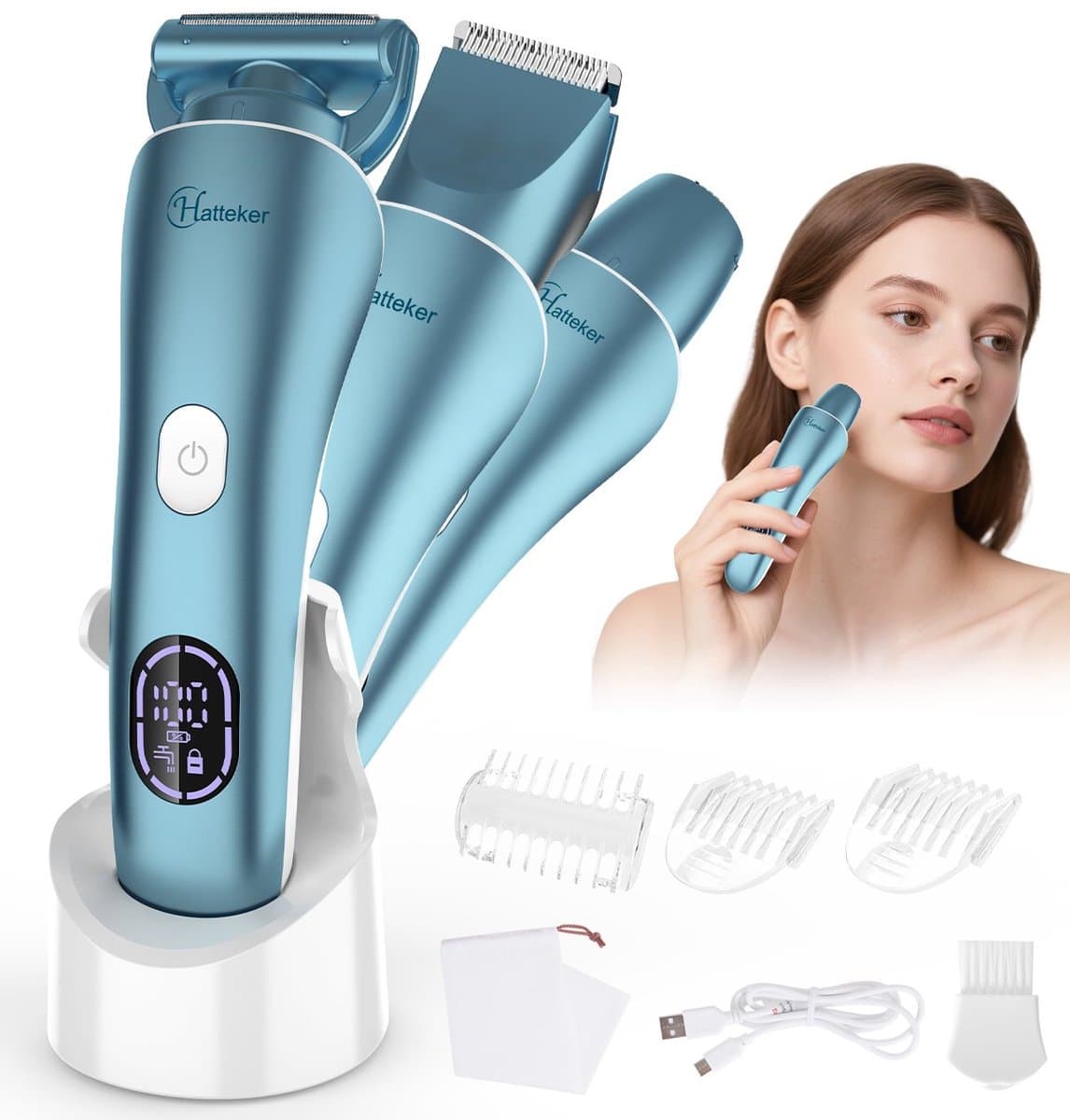 Hatteker 3-in-1 Ladyshave voor Vrouwen – Dames Scheerapparaat – Epileerapparaat – Trimmer voor Benen, Bikinilijn en Oksels – Epilator – Waterdicht IPX7 – Blau thumbnail 7