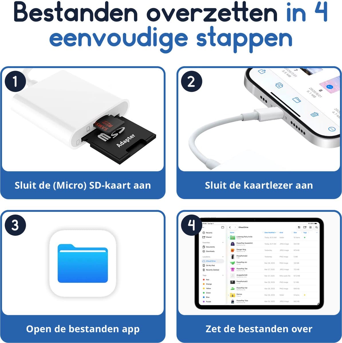 Ibley Pro 2-in-1 Lightning SD/microSD kaartlezer – iPhone & iPad – Plug & Play – Wit thumbnail 4