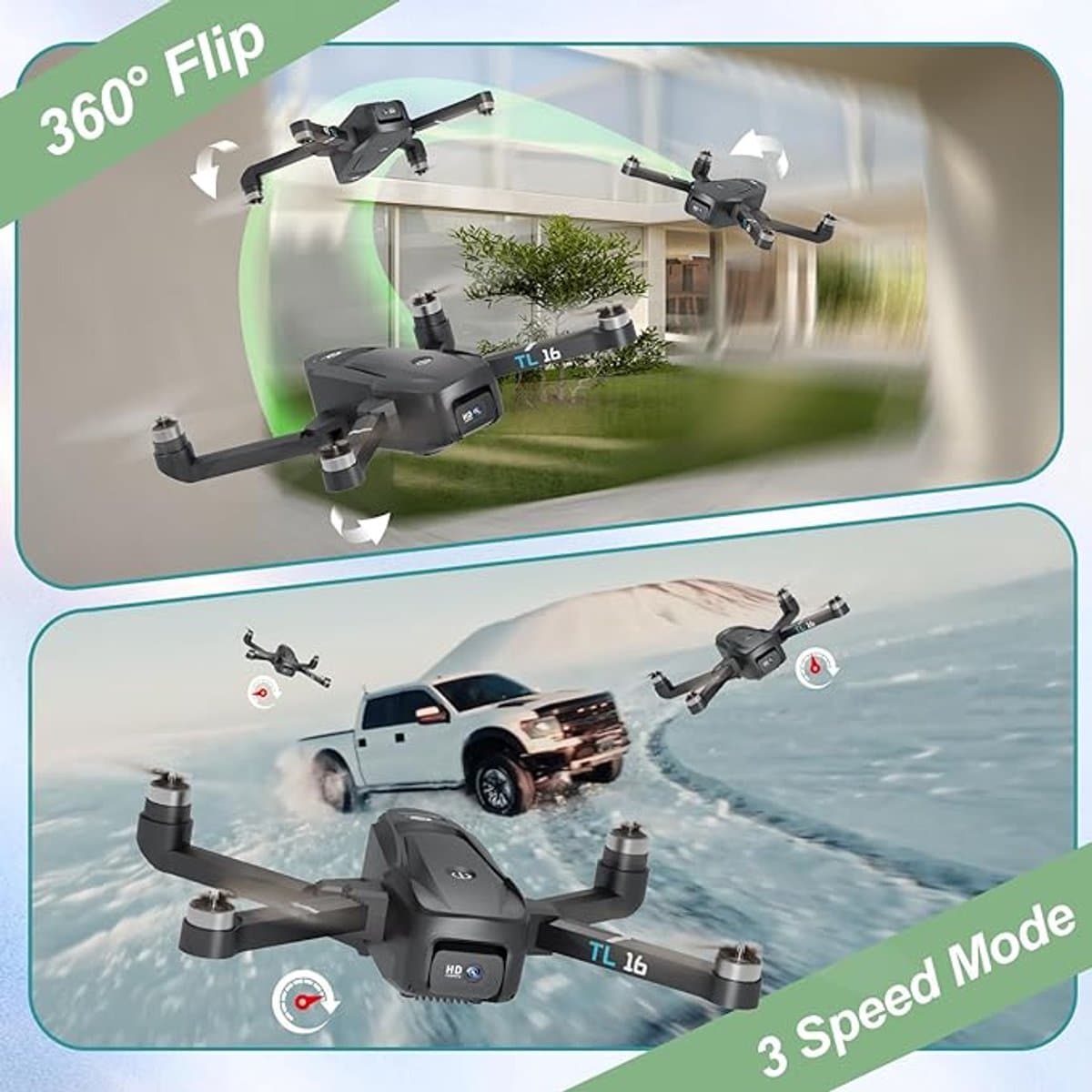 Opvouwbare drone met 1080P-camera (elektrisch verstelbaar) – borstelloze motoren – FPV live-beeld via app – 2 camera’s + optische flow – 360° flips – headless & hoogtehoud – voor beginners & volwassenen thumbnail 2