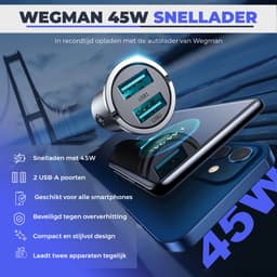 Productfoto van Wegman 45W Autolader 2x USB-A Snellader QC3.0