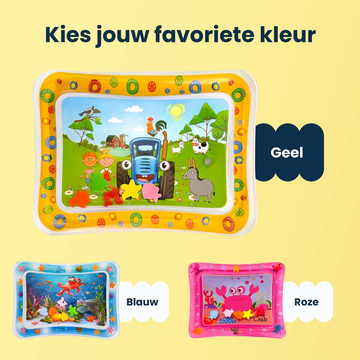 Dutsi - Waterspeelmat Baby - Watermat - Stimuleert Motorische Ontwikkeling - BPA Vrij & Lekvrij - Kraamcadeau - 66x51cm – Geel thumbnail 2