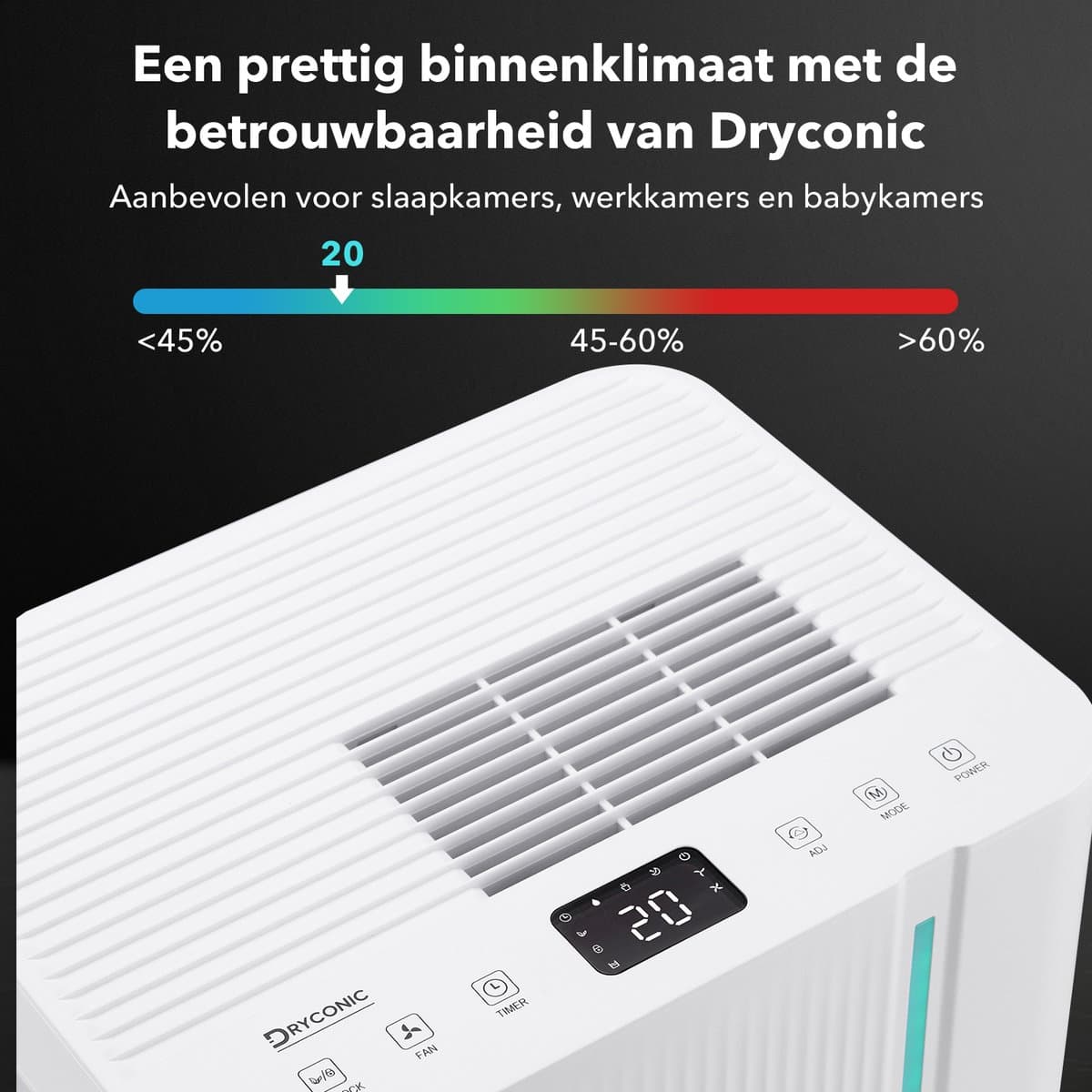 Dryconic Luchtontvochtiger 20L – automatische vochtregeling – 4L tank – drainage – krachtige ontvochtiging thumbnail 6