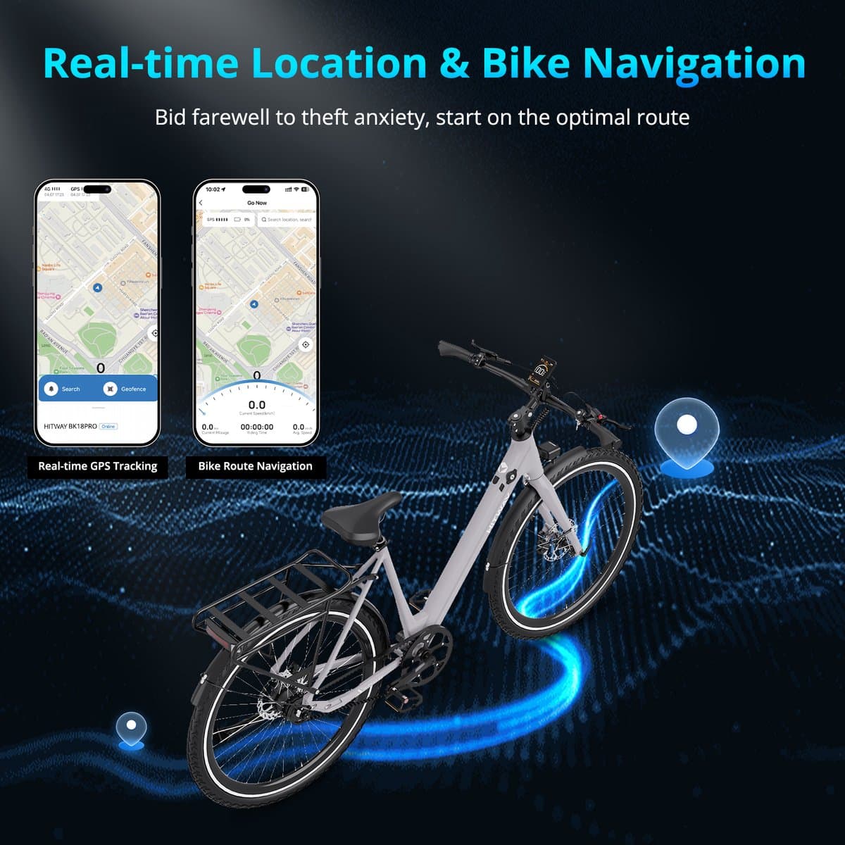 Hitway Elektrische Fiets BK18 Pro - Trendy 28 Inch City Commuter EBike met Afneembare 36V 10.4Ah Lithium Batterij - Mountain E-Bike met 250W Motor - APP Bediening - IP54 Waterdicht thumbnail 6