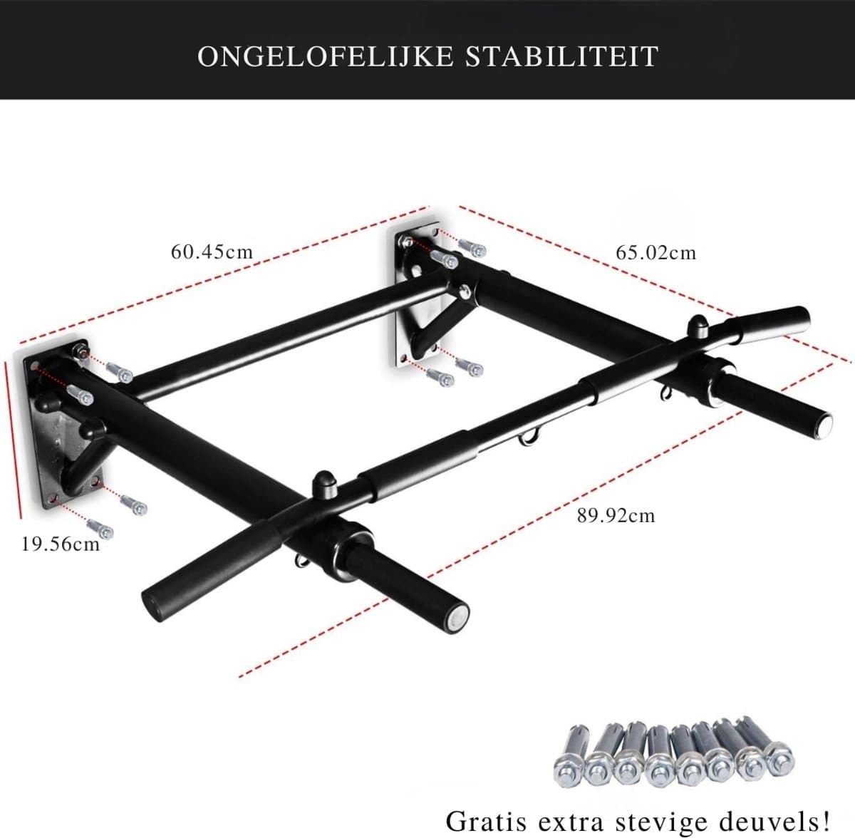 DnA® Pull Up Bar - Wasstrips - Pull Up Station - Zwart - 36cm x 1cm x 8cm thumbnail 5