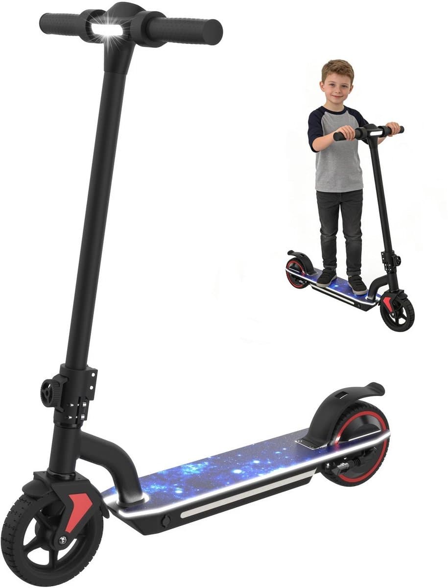 Elektrische Step Kinderen - Inklapbaar - 6 tot 12 jaa - 130W - Max 16 km/u - 6-10 km Bereik - LED Verlichting - Zwart
