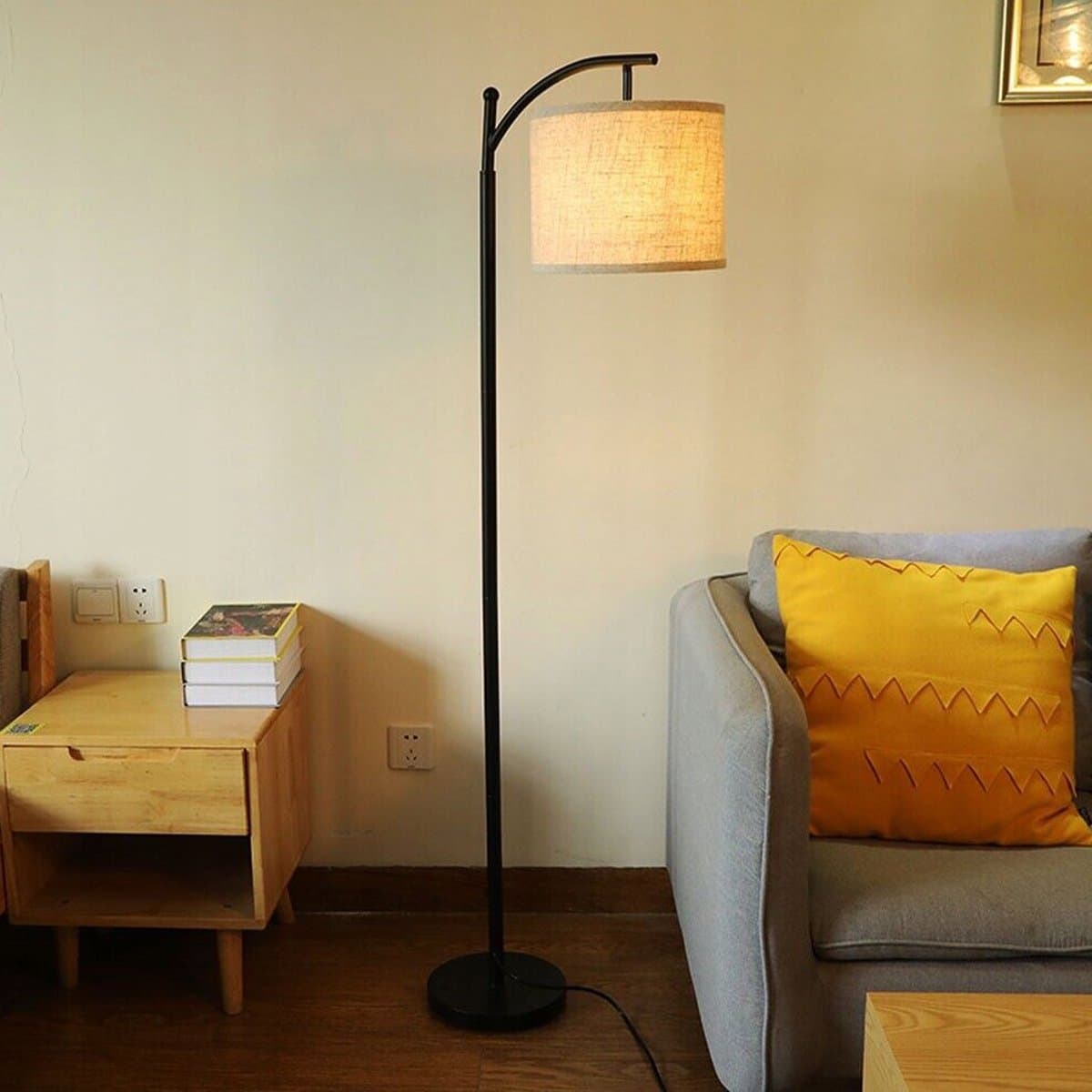 Vloerlamp - Staande Lamp - 175cm Metalen Frame - Met Drie Lichtstanden & Voetschakelaar - Zachte Stof Kap - Voor Sfeerverlichting in Woonkamer & Slaapkamer thumbnail 3