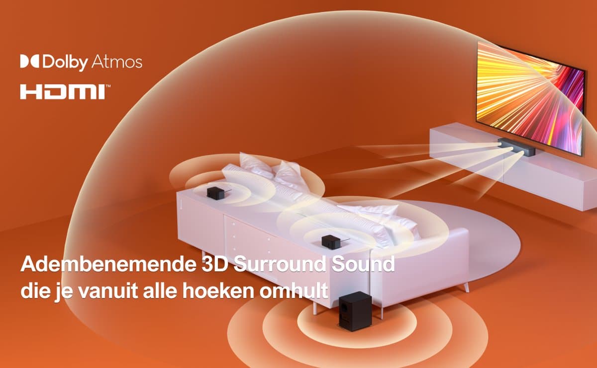 ULTIMEA Poseidon M4T Home Theater System: 5.1-kanaals Dolby Atmos-soundbar met draadloze subwoofer en 2 surround-luidsprekers thumbnail 3