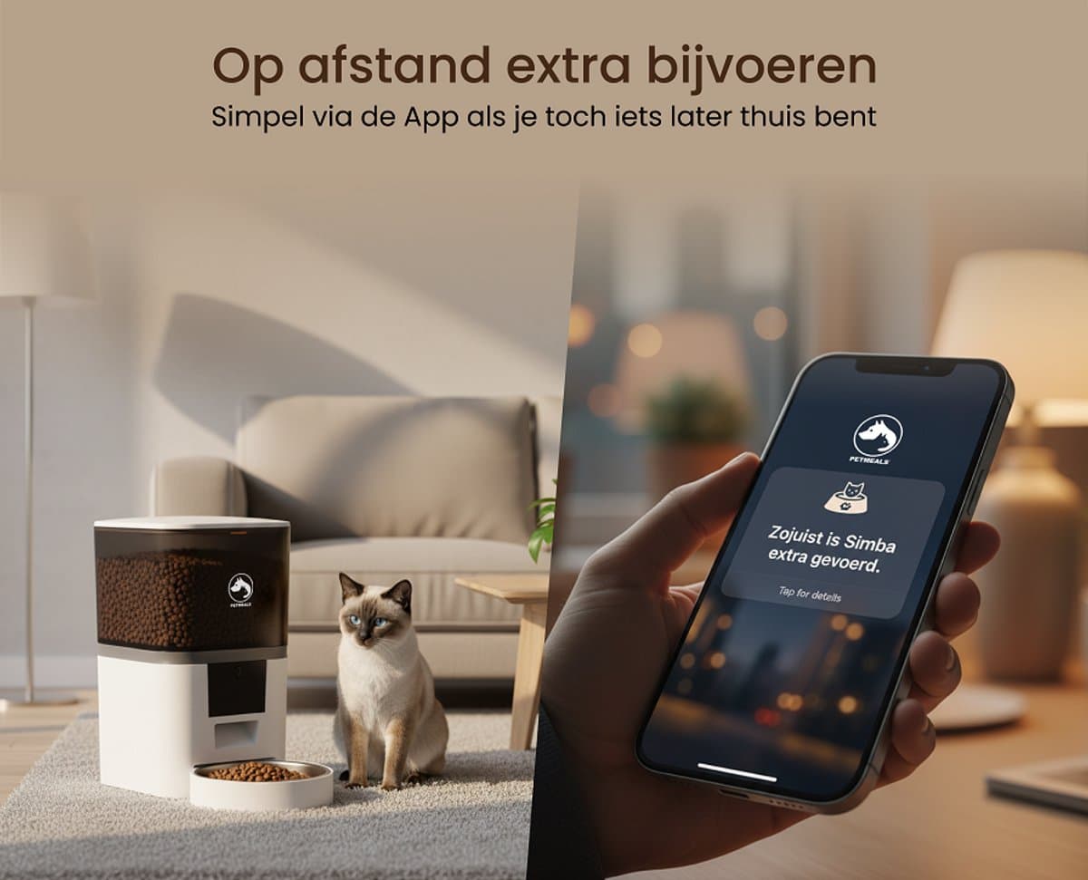 PetMeals® SmartFeed Pro - Automatische Voerbak - WiFi & App Bediening - 6L Inhoud - Voor Katten & Honden - Wit thumbnail 5