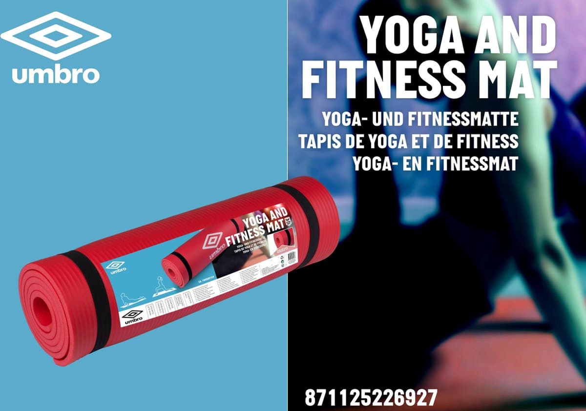 Umbro Yoga Mat - 190 x 58 x 1 CM - met Transport Band - Extra Soft en 1 CM Dik - Anti-Slip Fitness Mat - Rood thumbnail 3