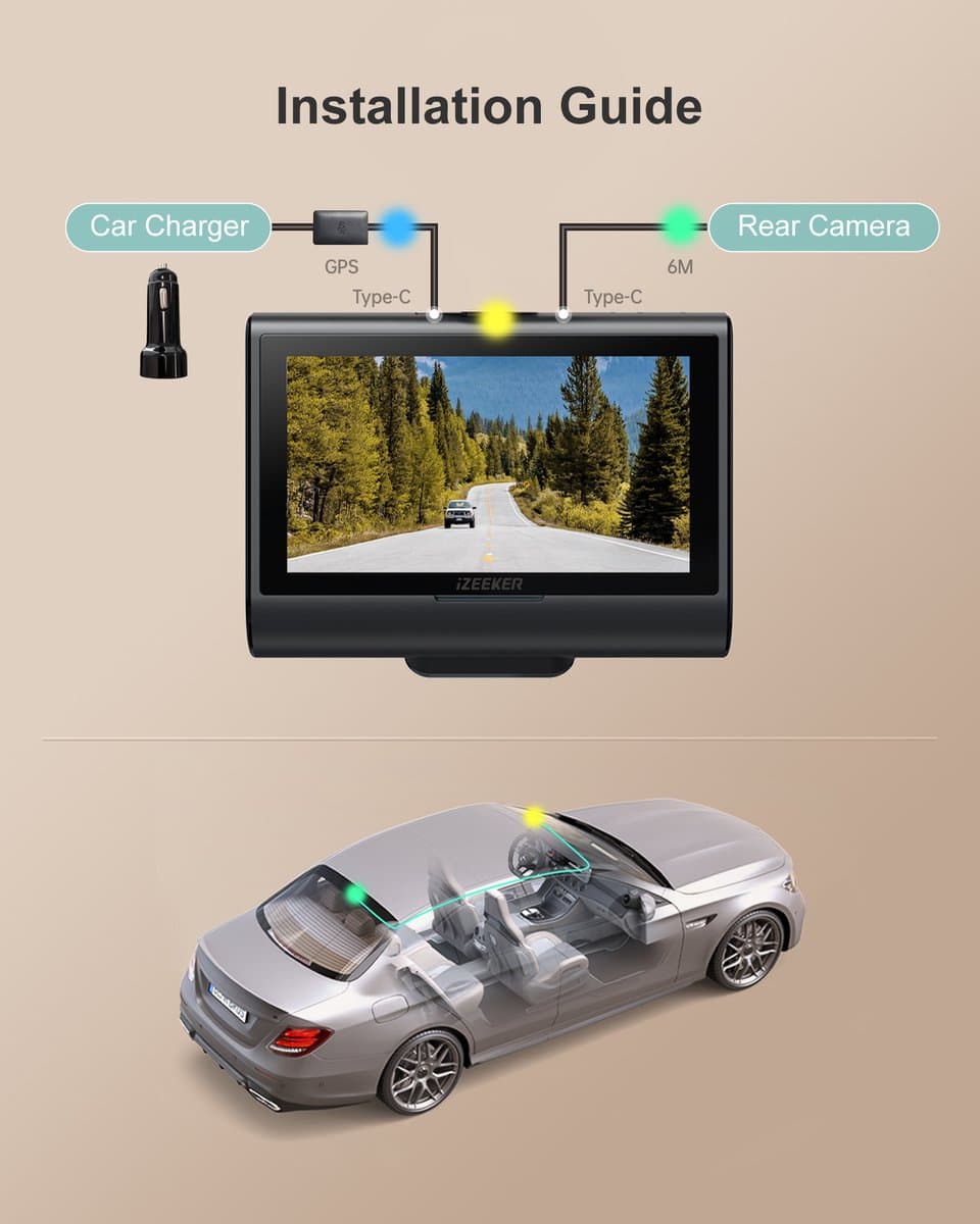 iZEEKER GD850 Dashcam voor auto - 4K & 1080P - Voor en Achter Camera - WiFi en GPS - 3'' IPS Touchscreen - Sony Sensor - Nachtzicht thumbnail 2