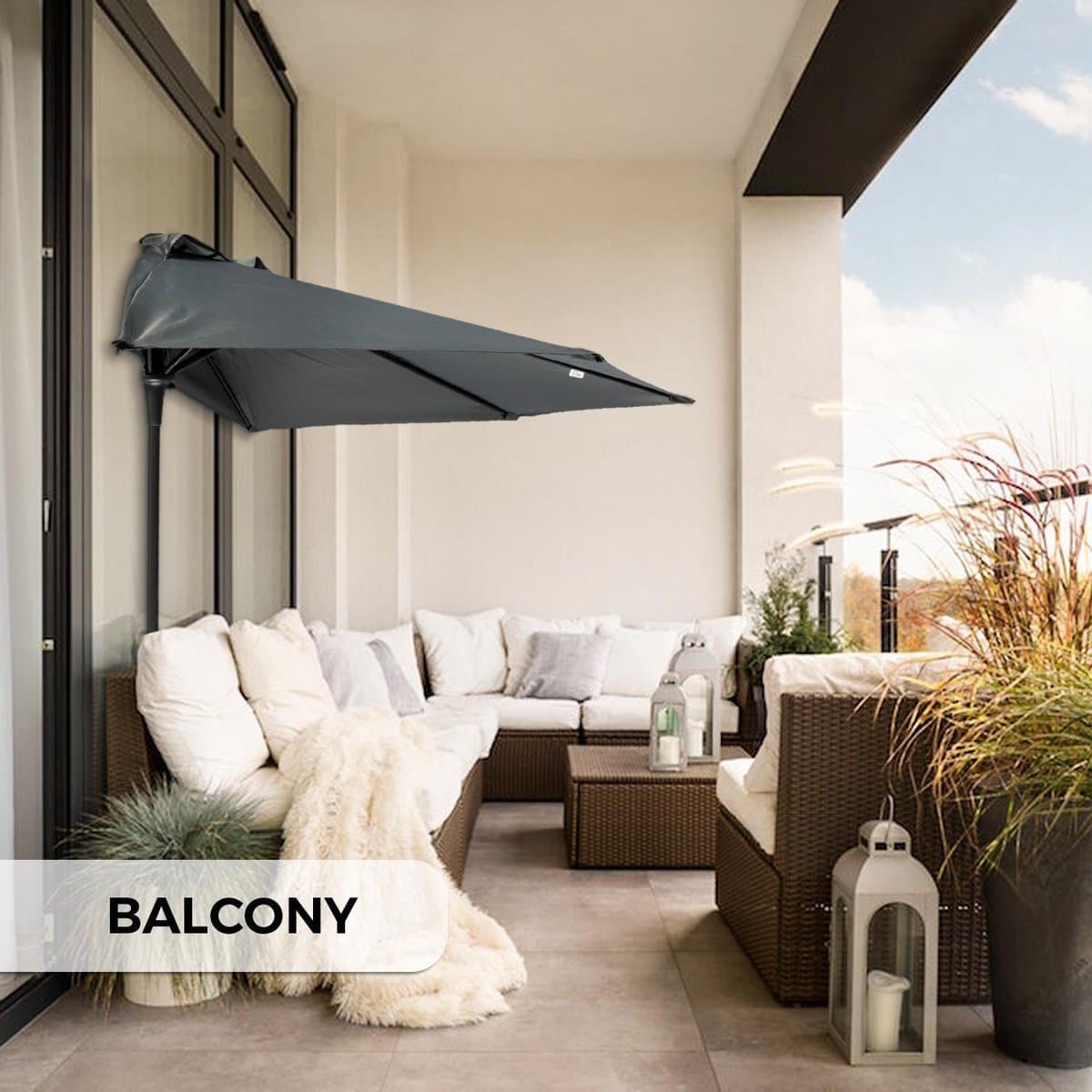 MaxxGarden Balkonparasol - Aluminium parasol - halfrond - Ø 250 cm - Antraciet thumbnail 8