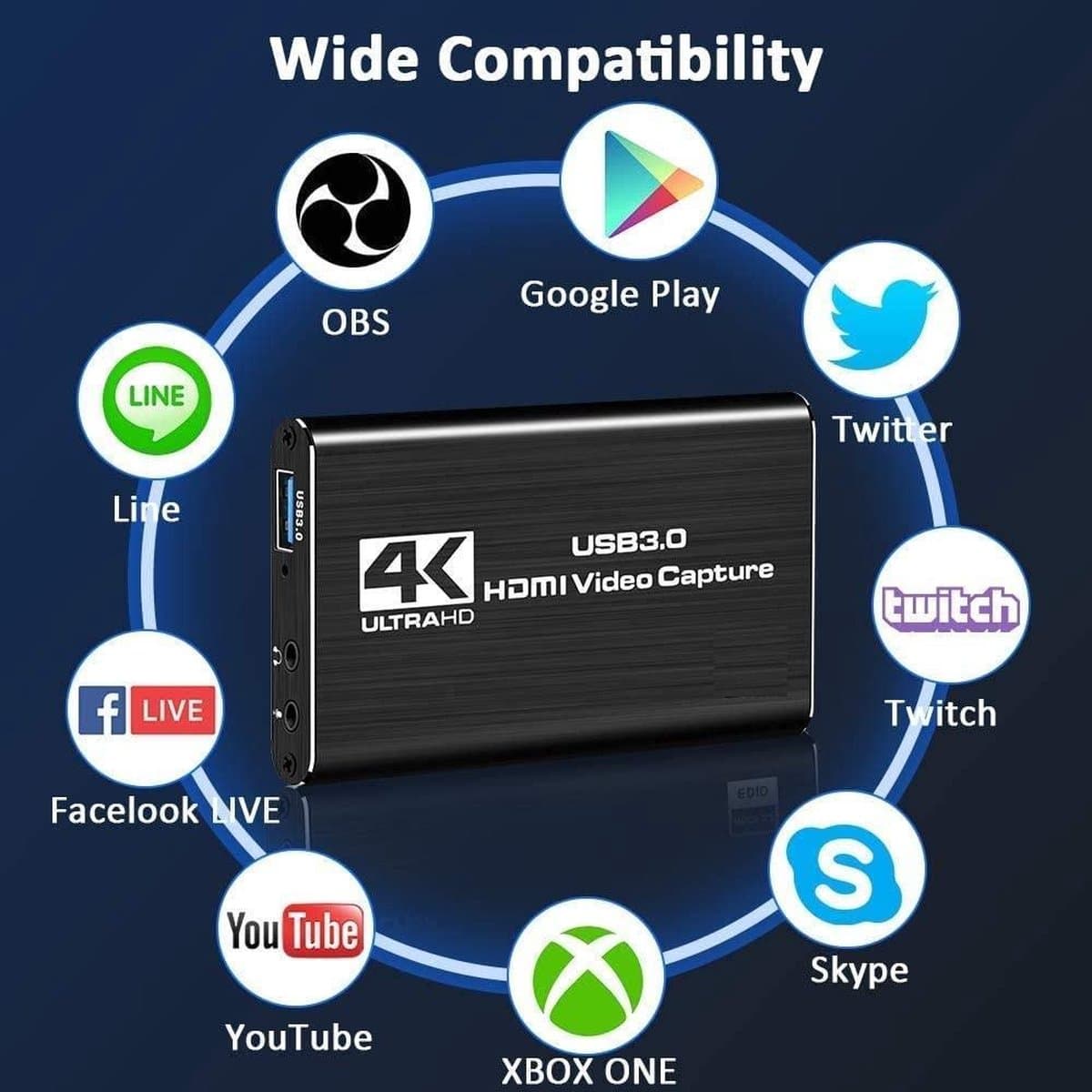 DrPhone HVC 4K HDMI Video Capture Card USB 3.0 – HDCP 2.2 - 1080P 60fps HD Recorder & Game Capture voor OBS en Live Streaming - Zwart thumbnail 8