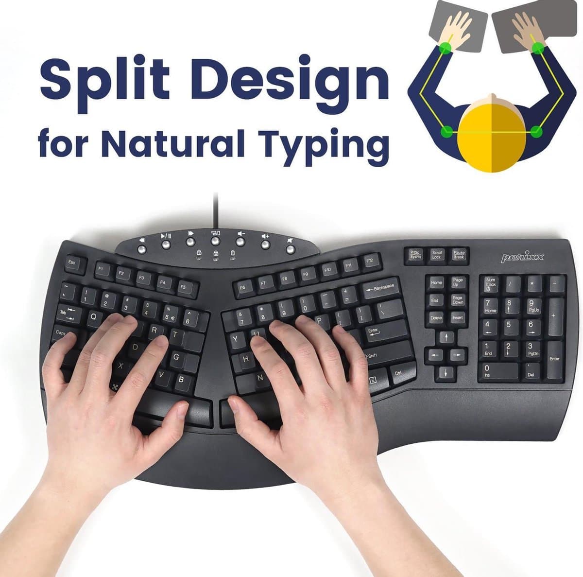 Perixx Bedrade Toetsenbord Periboard 512 Voor Windows Mac Ergonomisch Comfort thumbnail 4