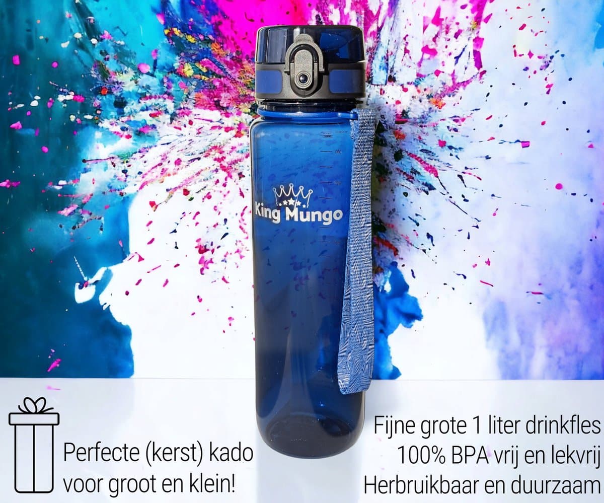 King Mungo Drinkfles 1 Liter Transparant Donkerblauw - 100% Lekvrij & BPA-vrij Tritan - Waterfles & Sport Bidon Volwassenen -Vaatwasserbestendig Zonder Rietje - Drinkbus 1000ml thumbnail 5