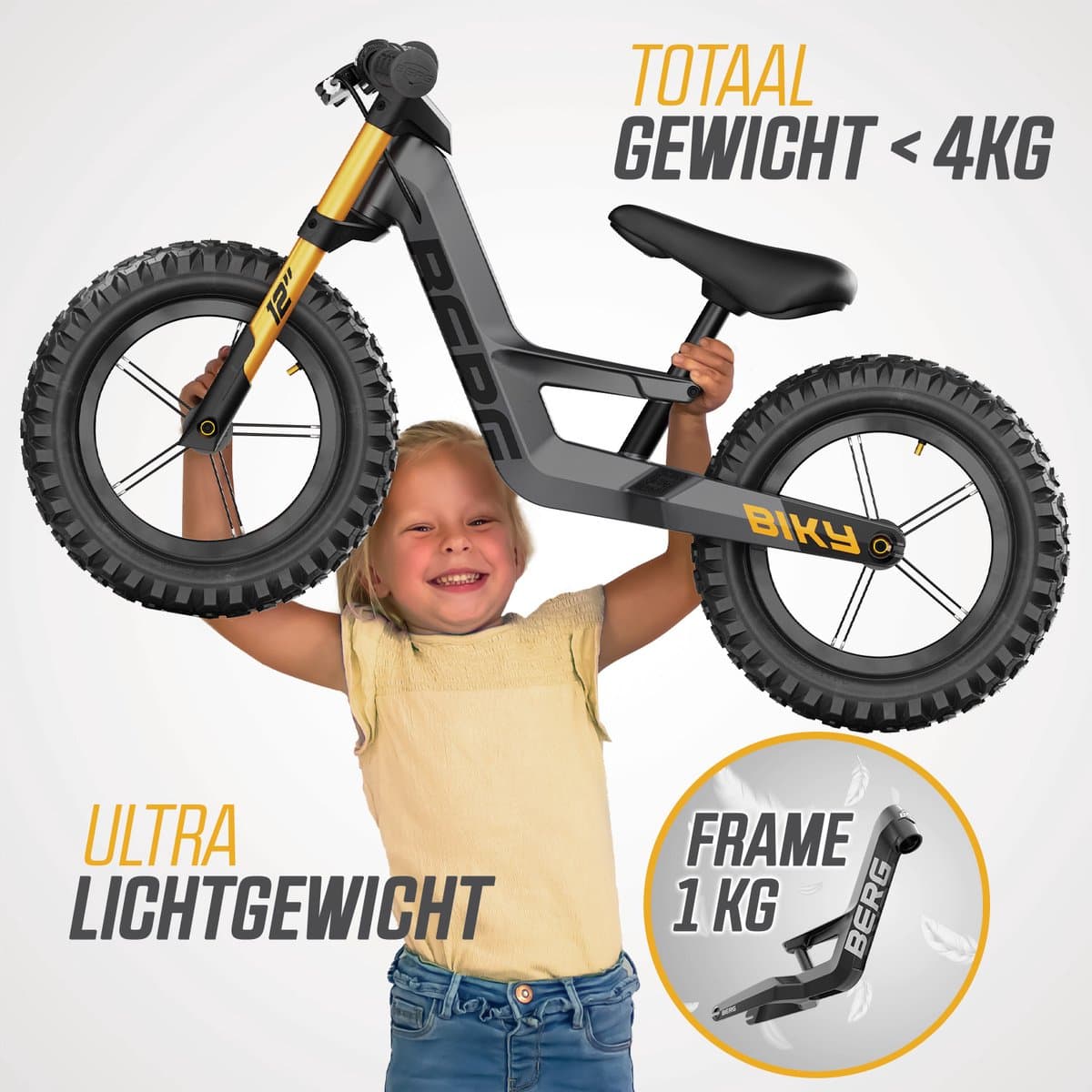 BERG Biky Cross Grey Loopfiets - 12 inch - Met handrem - Lichtgewicht frame van magnesium - Verstelbaar zadel - 2,5+ Jaar - Grijs thumbnail 6