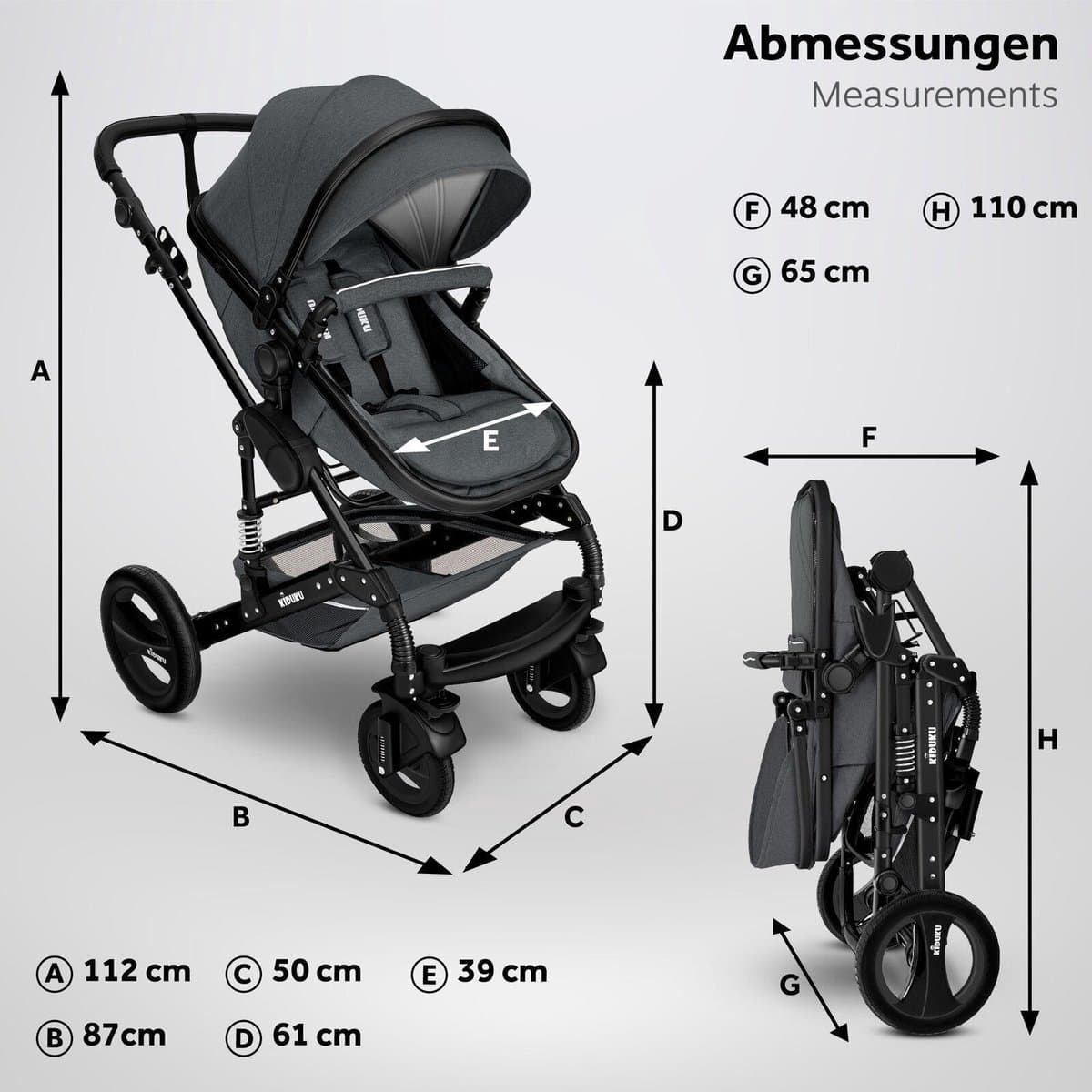 KIDUKU- 3 in 1 combi-kinderwagen- antraciet/zwart buggy incl. autostoeltje-regenhoes- inklapbaar thumbnail 2