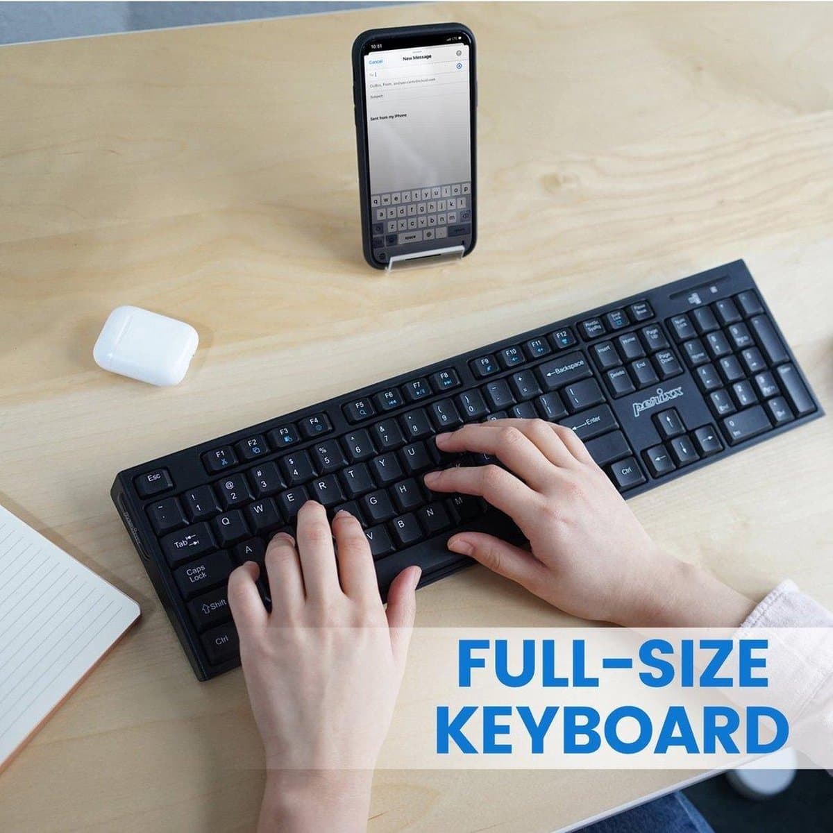 Perixx Periboard 810 - Bluetooth toetsenbord - stille toetsen - Full Size - QWERTY/US - Draadloos toetsenbord thumbnail 4