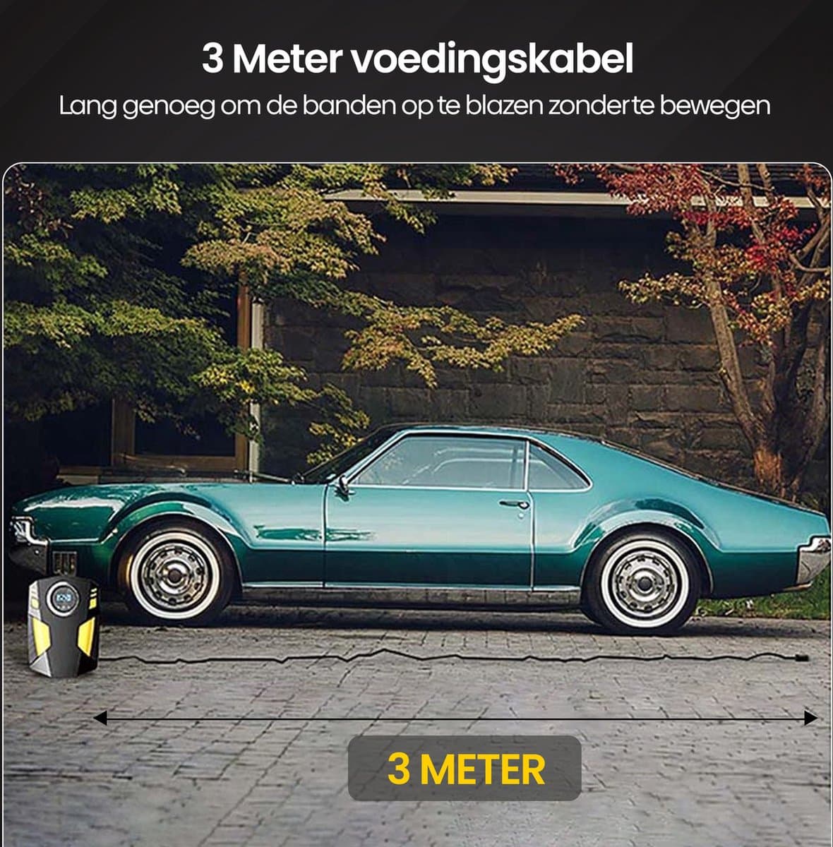 Olvy Compressor Bandenpomp - Luchtcompressor 12V - Elektrische Bandenpomp - Fiets/Auto/Motor/Bal/Luchtbed - Met 4 Opzet Stukken thumbnail 4