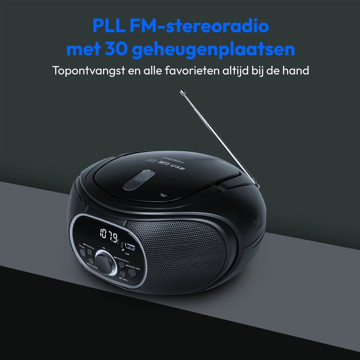 MEDION draagbare boombox E65711, CD/MP3-speler, FM, AUX, werkt op batterijen, zwart thumbnail 8