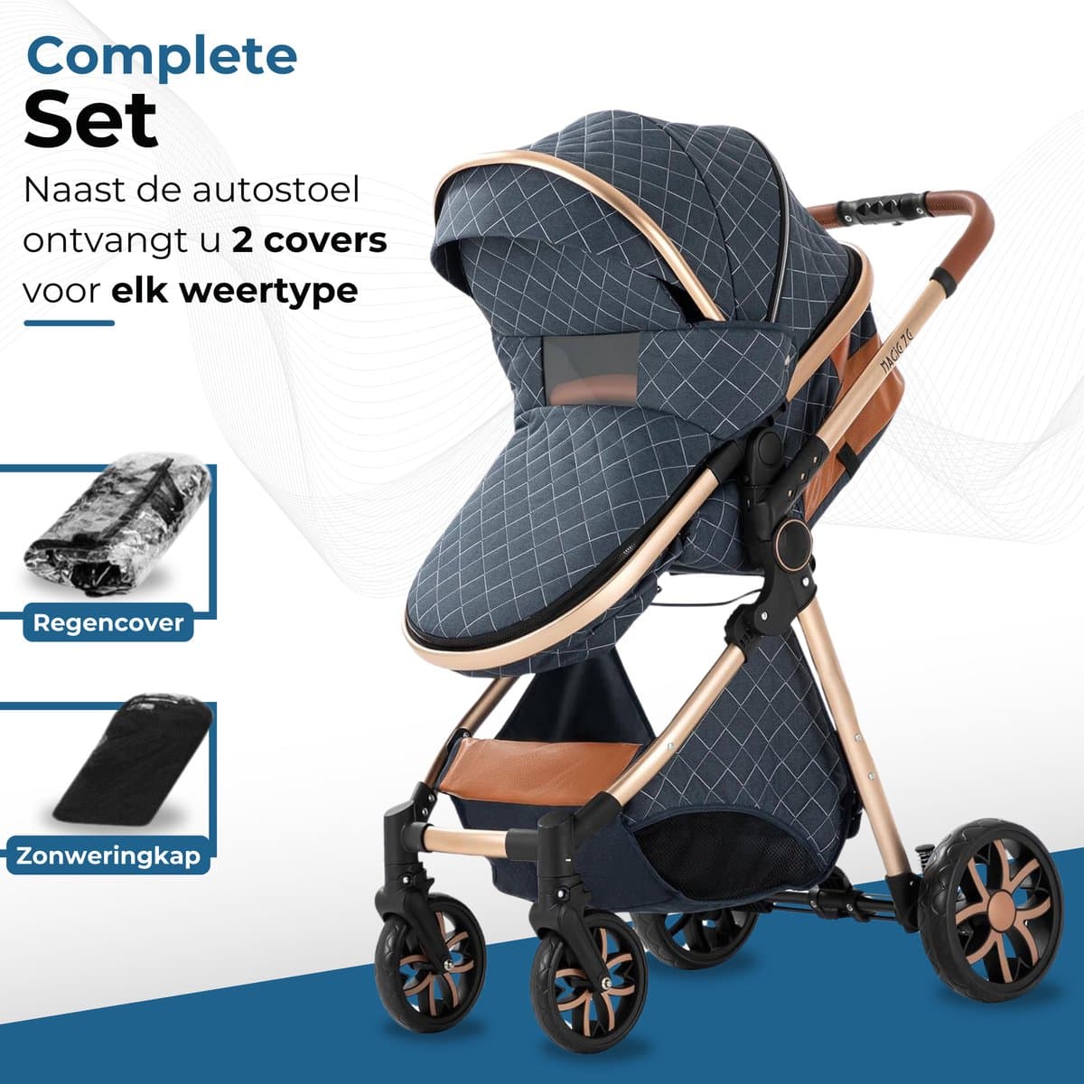 Lunola Nova - Kinderwagen 3-in-1 - incl. autostoel - 0-20kg - XXL - Multifunctionele Buggy 3in1 - Blauw thumbnail 7