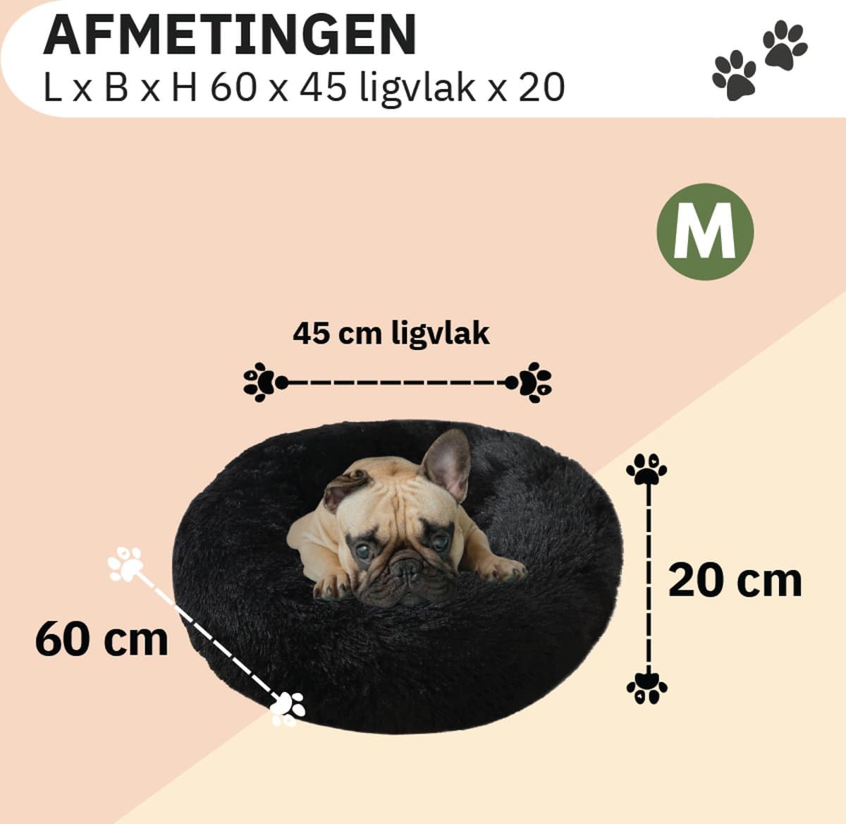 Donut Hondenmand - Kattenmand - Maat M - 60cm (ligvlak van 45cm) - Zwart - Fluffy en Wasbaar thumbnail 6