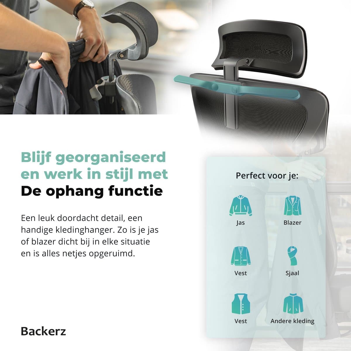 Backerz Mesh Ergonomische Bureaustoel - Bureaustoelen voor Volwassenen tot 150kg - Office Chair NEN-EN1335 - Gamestoel thumbnail 8