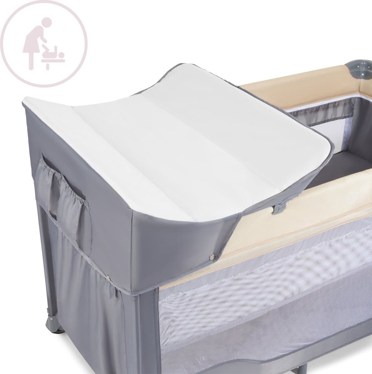 Moby-System Campingbedje - Reisbedje baby - met matras commode bodemverhoger en Klamboe - inklapbare box thumbnail 5
