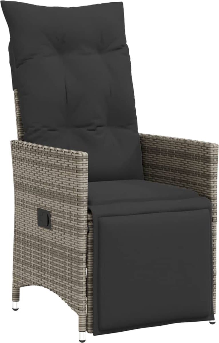 vidaXL - Tuinstoel - verstelbaar - met - kussens - poly - rattan - grijs