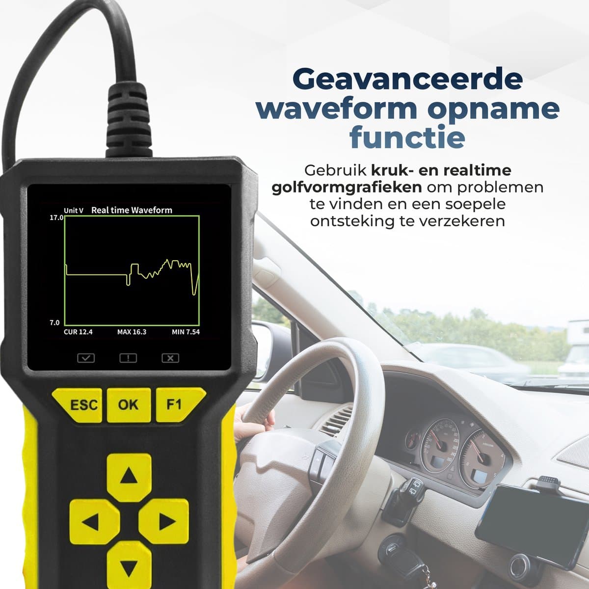 Deluxness®- OBD2 Scanner en Batterijtester – Jumpstarter voor Auto - Diagnosecomputer – Auto Uitlezen – Storing Verwijderen – Accutester 12V - Nederlandse Taal - Motorstoring - Diagnose apparatuur voor auto's thumbnail 4