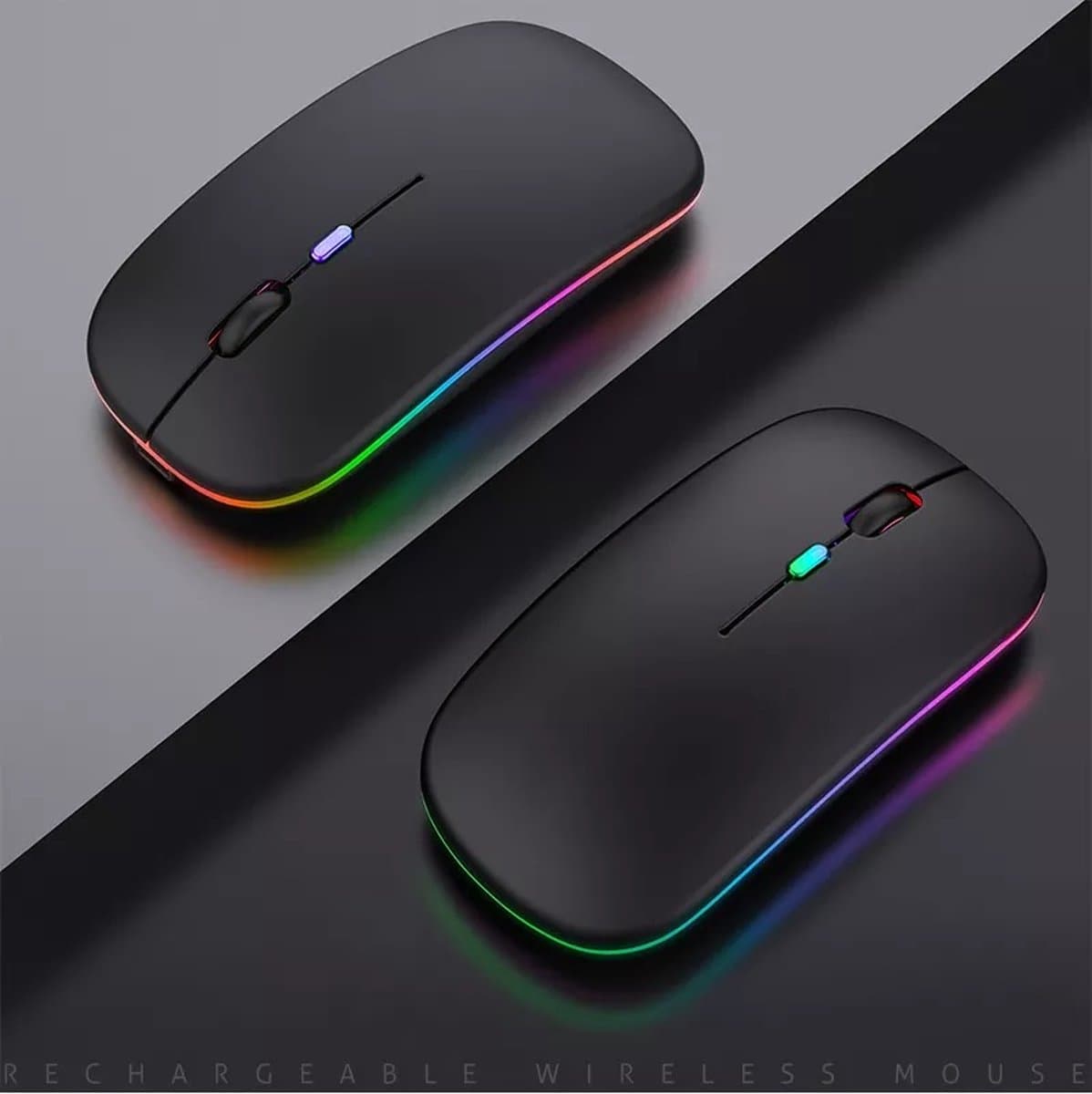 Draadloze LED Bluetooth Muis - Ergonomisch - RGB - Laptop en Gaming - Draadloos - Zwart thumbnail 2