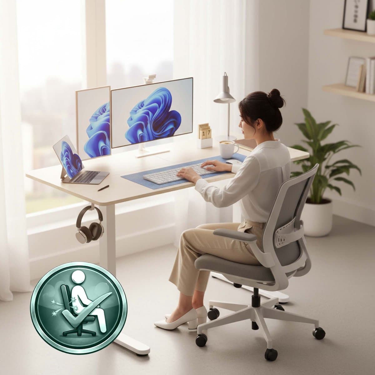 Zit sta bureau - 140 x 60 cm - hoogte verstelbaar - natuur-wit thumbnail 7