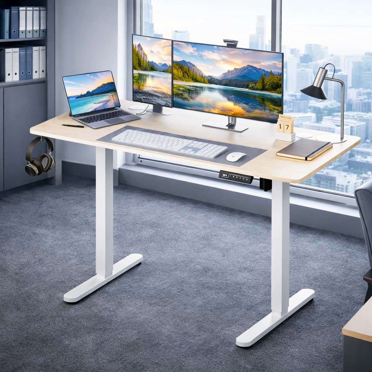 Zit sta bureau - 140 x 60 cm - hoogte verstelbaar - natuur-wit thumbnail 3