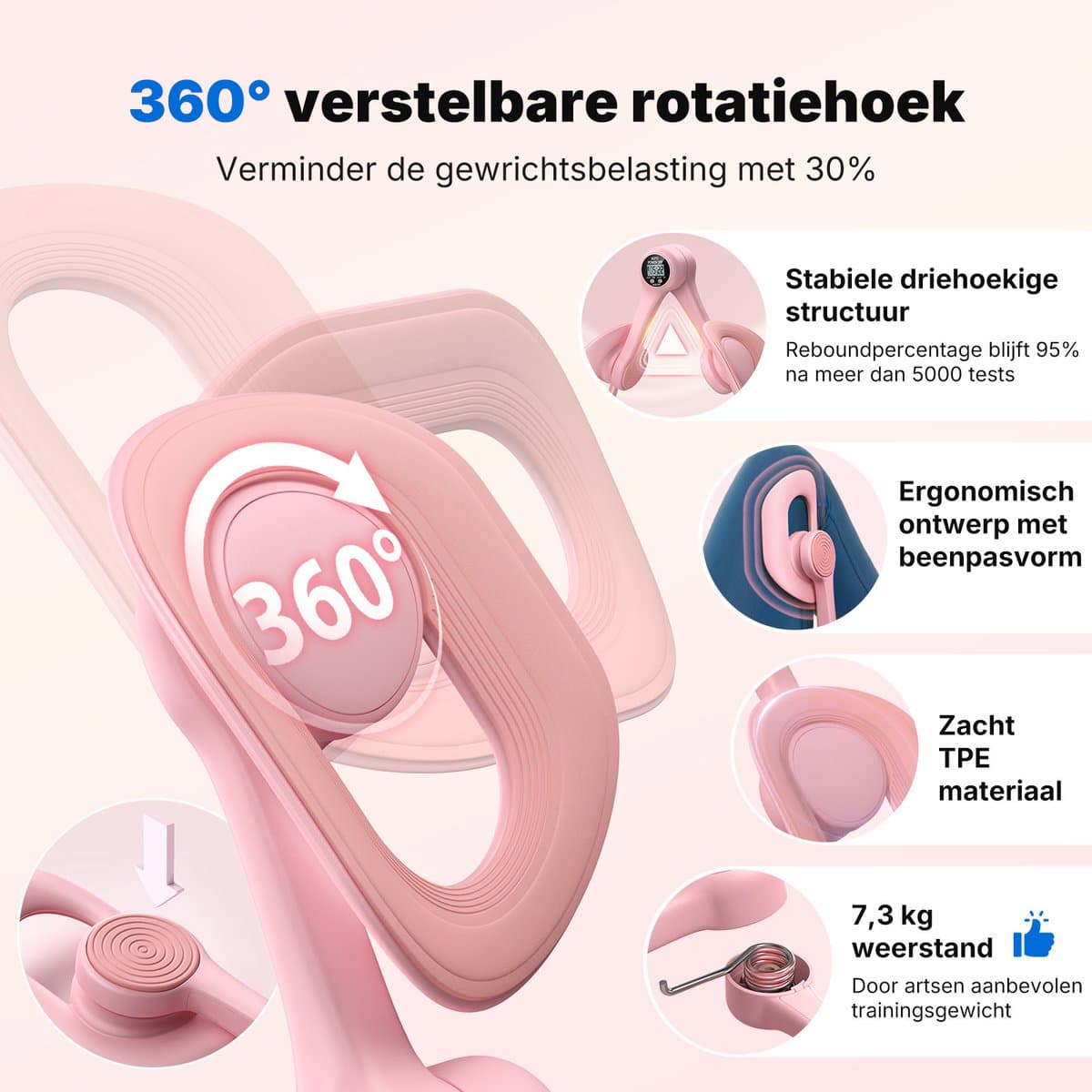 MERACH Bekkenbodemtrainer - dijbeentrainer - beentrainer voor vrouwen - postnatale revalidatie - weerstandsbanden - draagbaar - roze thumbnail 5