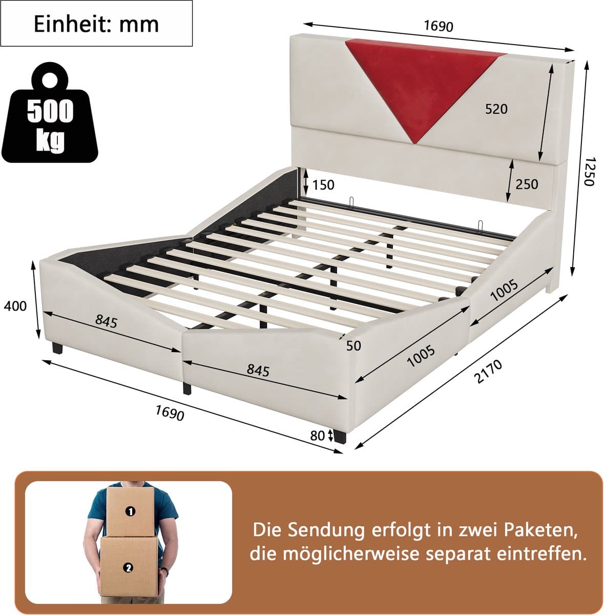 Velours tweepersoonsbed 160x200 cm met geïntegreerde LED-vloerverlichting en gasveermechanisme voor opbergruimte, modern slaapkamerdesign met zacht comfort, beige thumbnail 2
