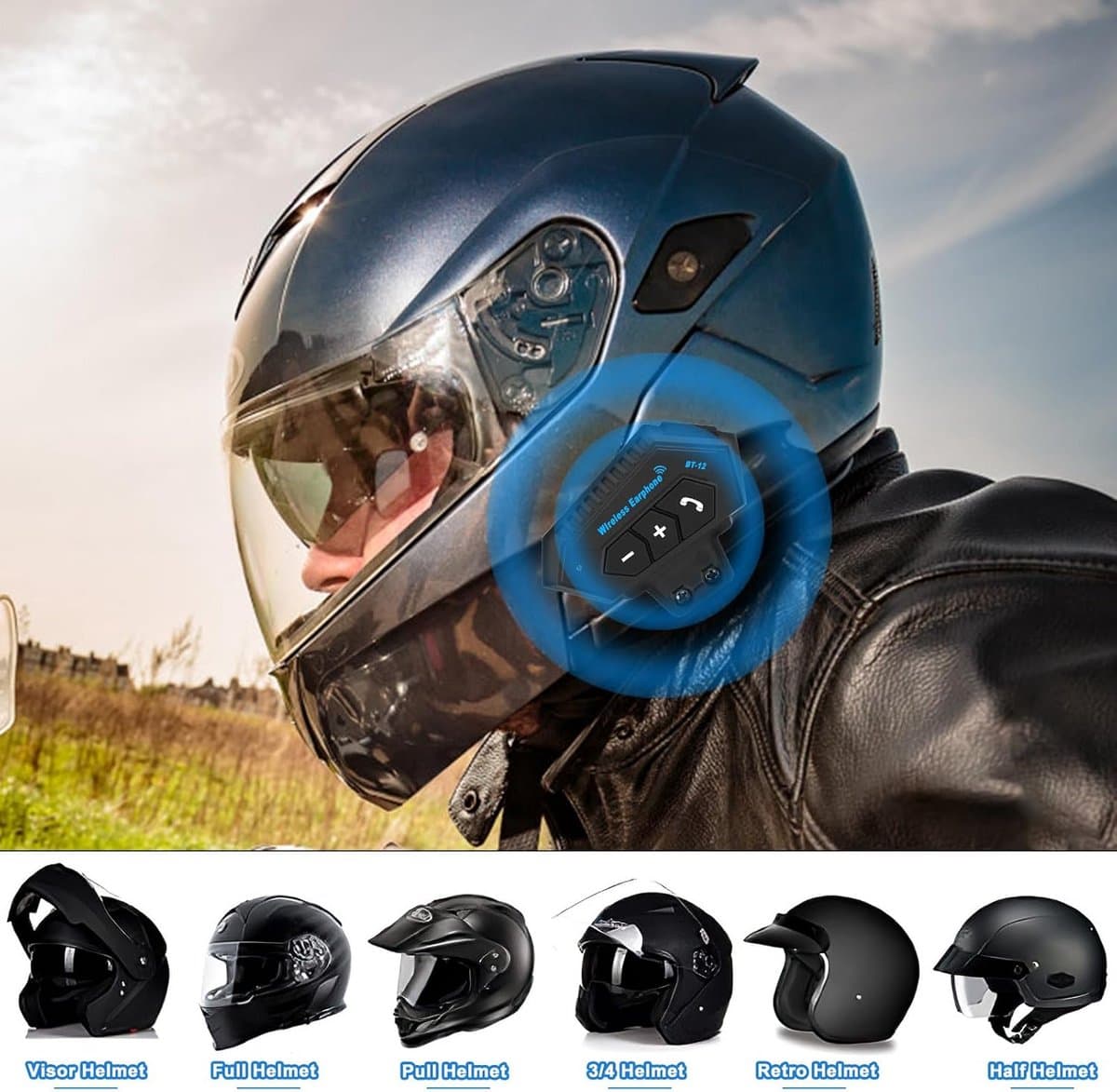 Bluetooth Headset voor Motorhelm met Handsfree Bellen en Muziek thumbnail 6
