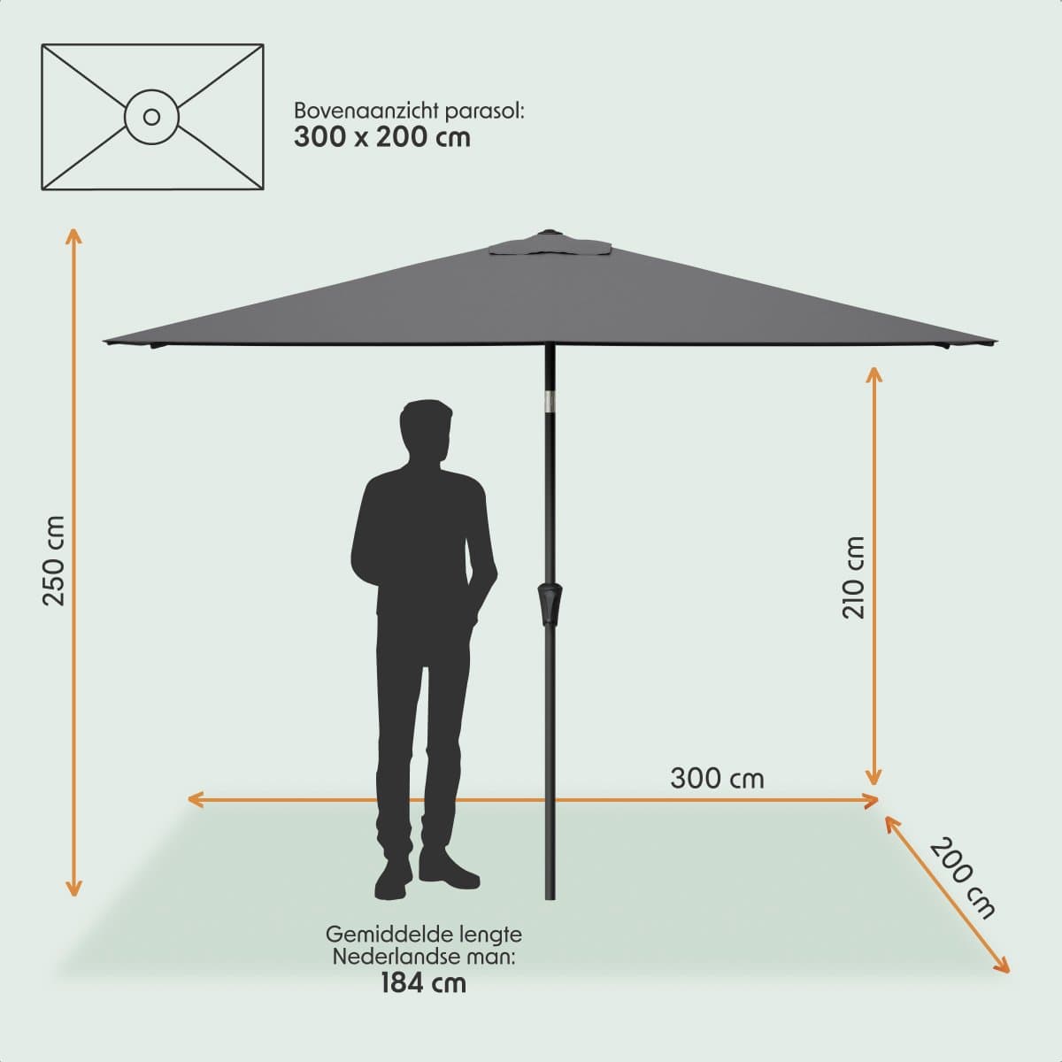 LifeGoods Parasol - Tuin - 200x300cm - 30° Kantelbaar - Waterdicht - UPF50+ - Donkergrijs thumbnail 3