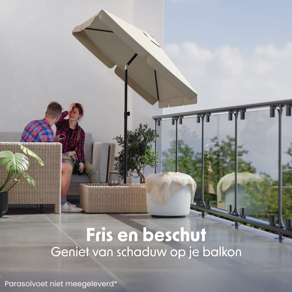 LifeGoods Parasol - Tuin - Balkonparasol - 200x125cm - 30° Kantelbaar - Waterdicht - UPF50+ - Taupe thumbnail 2