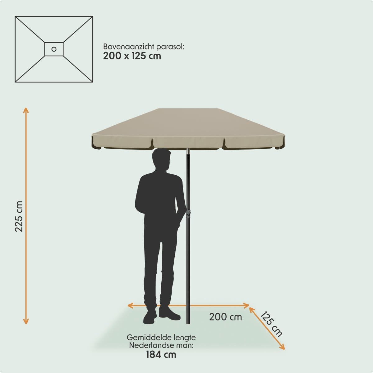 LifeGoods Parasol - Tuin - Balkonparasol - 200x125cm - 30° Kantelbaar - Waterdicht - UPF50+ - Taupe thumbnail 3