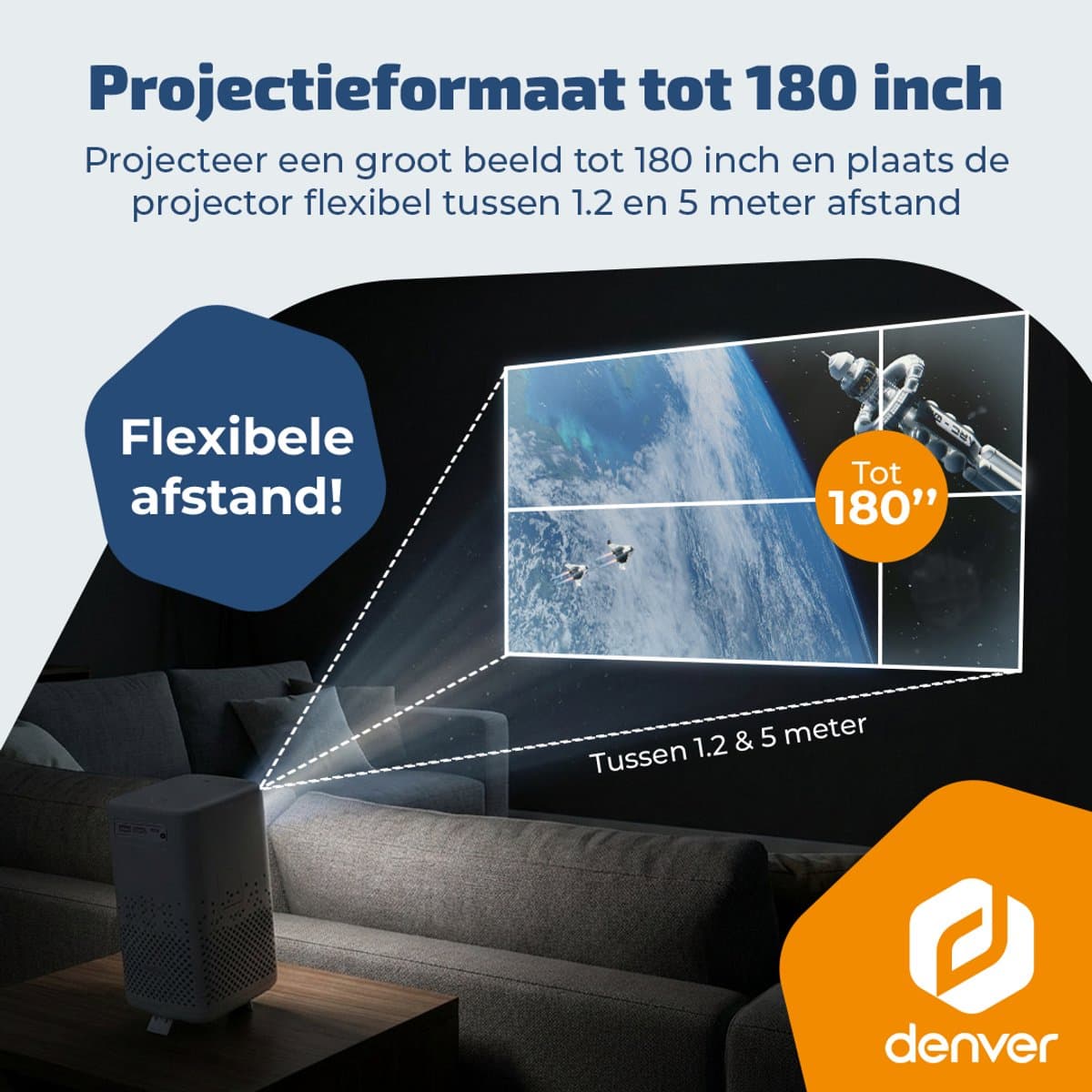 Denver Portable Beamer - 4K 3840x2160P - 150 ANSI Lumen - Projector - Ingebouwde Batterij - Thuisbioscoop - HDMI - USB-C - PR4700 thumbnail 5