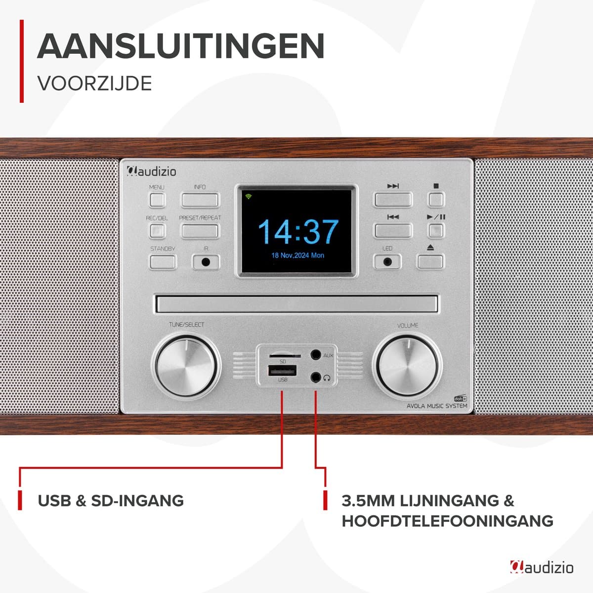 Internetradio - Audizio Avola alles-in-één radio met Bluetooth - DAB+/FM - CD speler - Zilver thumbnail 4