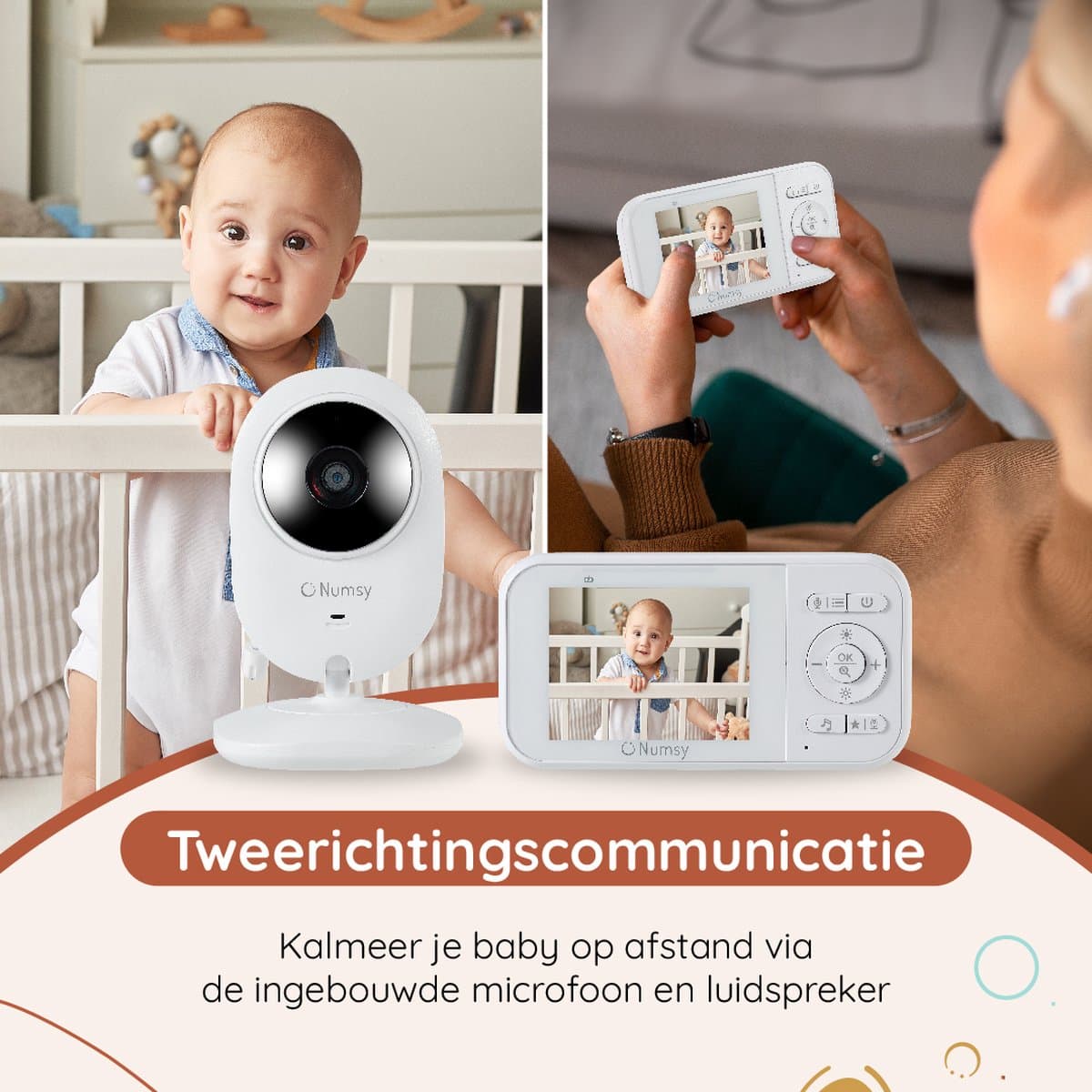 Numsy Babyfoon met Camera - Baby Monitor met VOX - Nachtzicht - Babyphone met Temperatuurweergave - Baby Monitor Uitbreidbaar tot 4 camera's thumbnail 4
