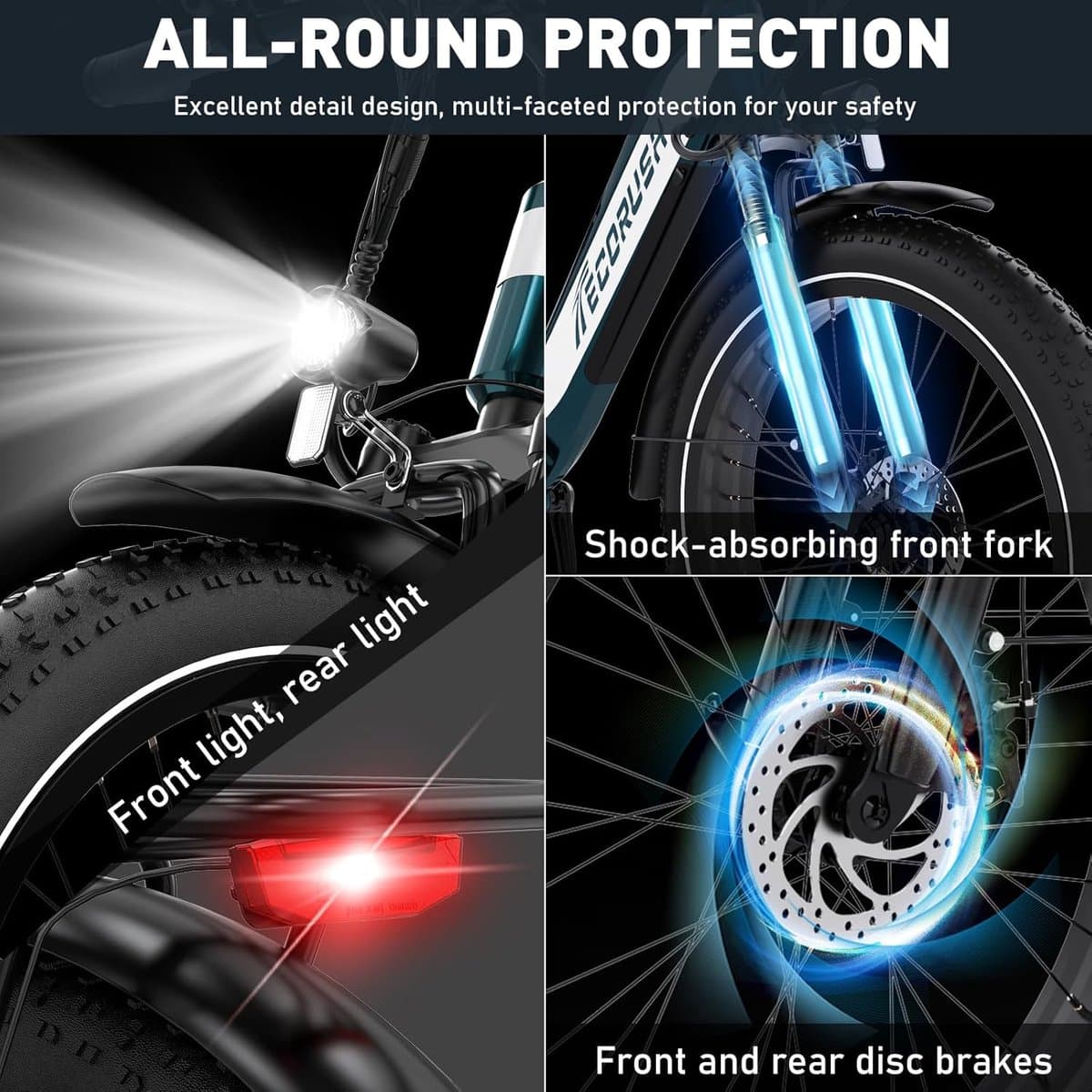 ECORUSH Elektrische Fiets ECO R3 - Trendy 26*4.0 Inch Fat Tire City Commuter EBike met Afneembare 48V 13Ah Lithium Batterij - Mountain E-Bike met 250W Motor - 7 Versnellingen - IP54 Waterdicht thumbnail 2