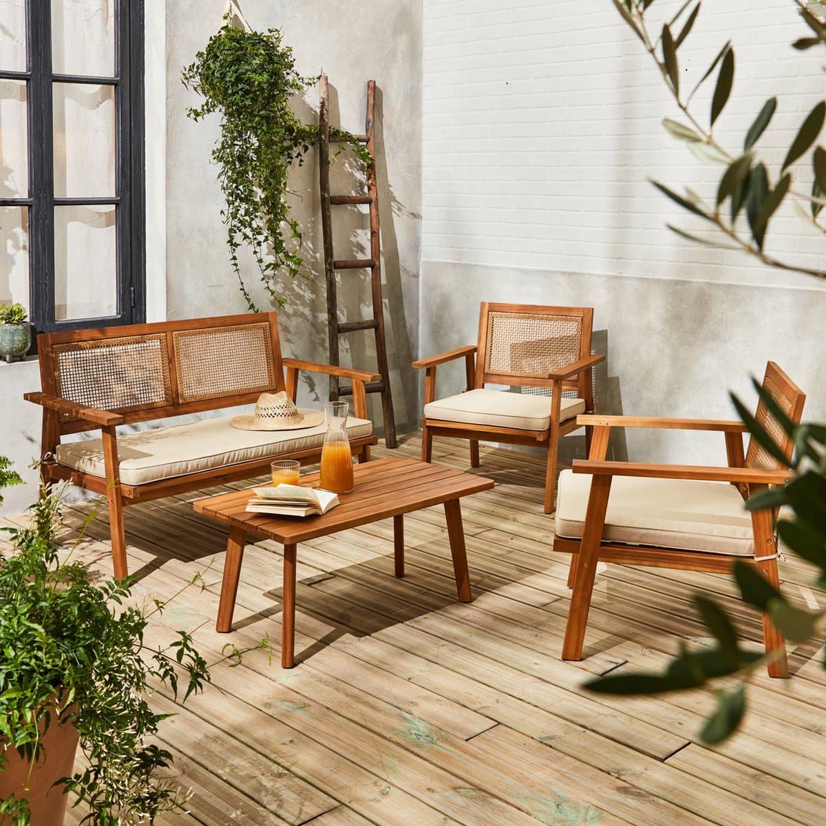 sweeek - Tuinset van hout en vierkant vlechtwerk 2-zitsbank, 2 fauteuils, 1 salontafel - bohémia thumbnail 8