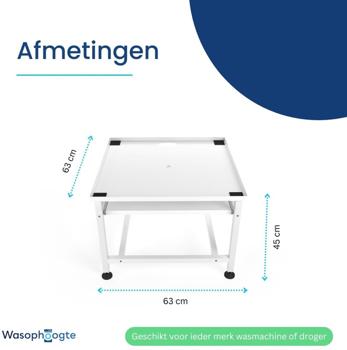 Wasophoogte® Wasmachine verhoger- Wasmachine opbouwmeubel XL - Wasmachine sokkel - 45cm hoog - Wit - Universeel - 63*63 (LxB) - Inclusief wandbeugels thumbnail 8