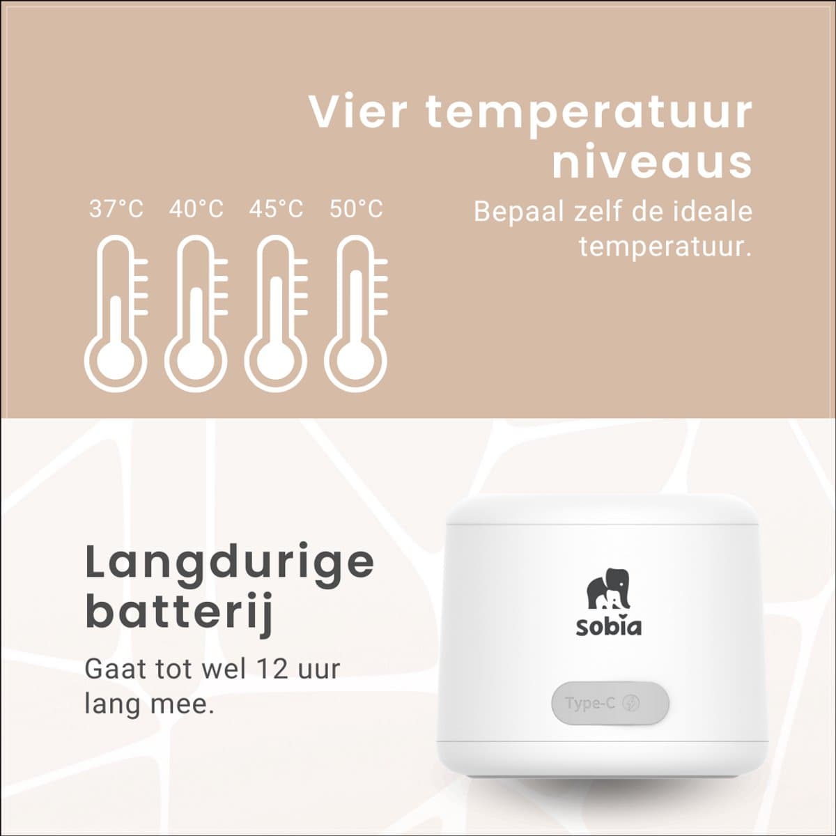 Sobia® Draagbare Flessenwarmer - Oplaadbaar - Flessenwarmer Onderweg - 6 Adapters en 4 standen - USB-C thumbnail 5