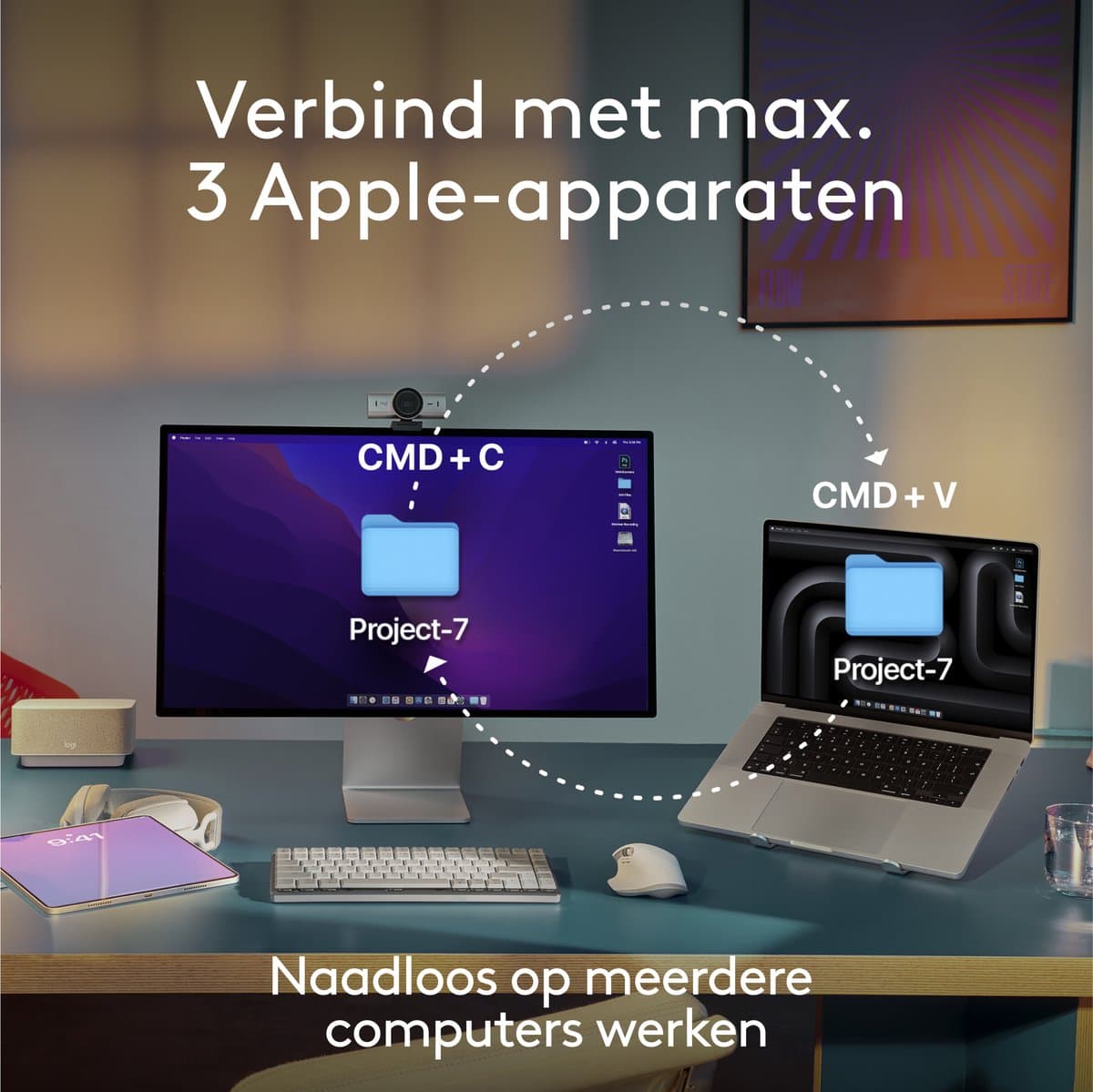 Logitech MX Keys S for Mac - Draadloos Toetsenbord - Bluetooth - Qwerty US INTL - Pale Grey thumbnail 8