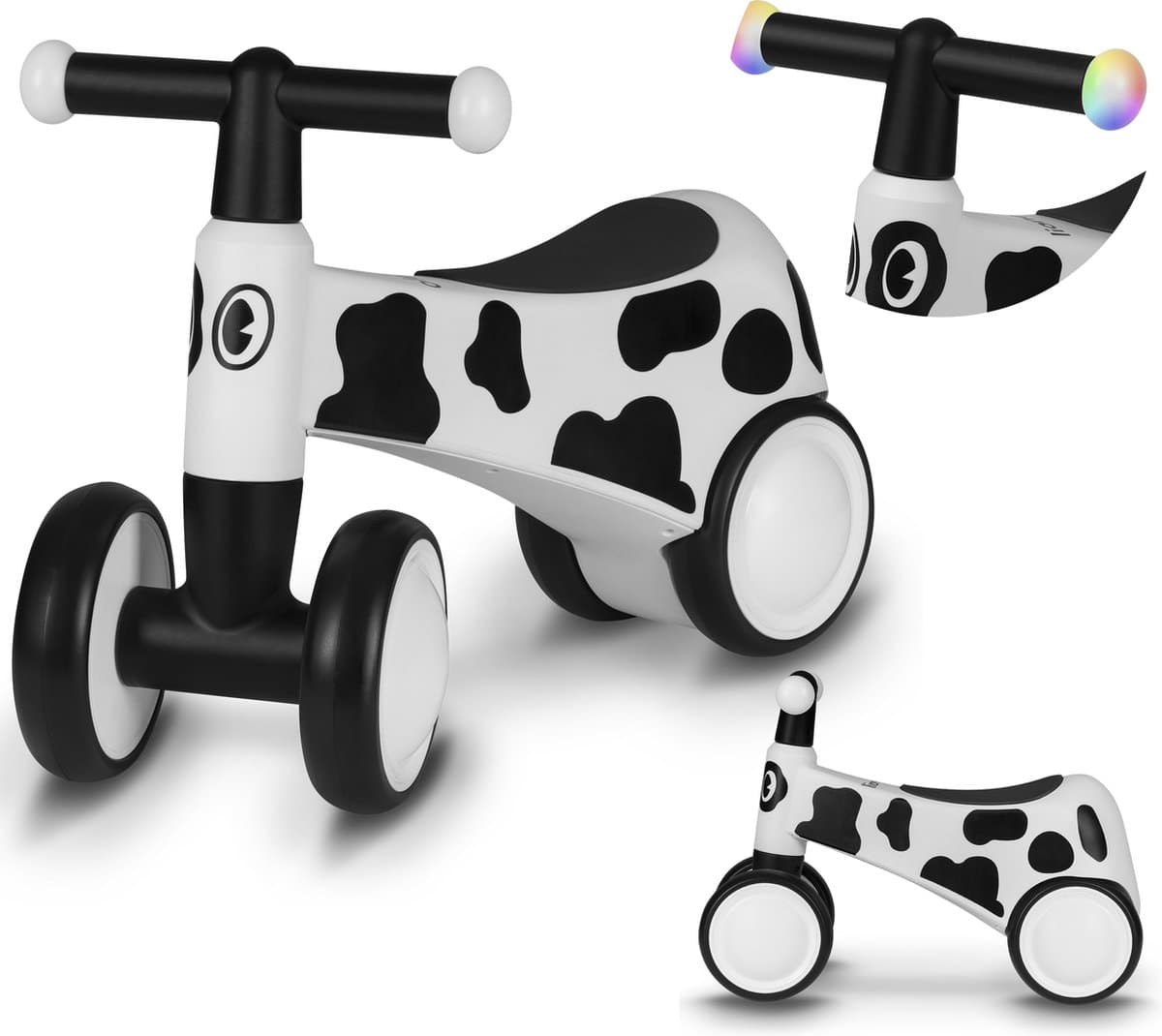 Lionelo Sammy Loopfiets – 4 Wielen – Verlichting in Handvatten – Vanaf 1 Jaar – Extra Comfortabel Zadel – Antislip Handgrepen – Ergonomisch Ontwerp – Kleurrijke Diermotieven – Jongens & Meisjes – Zonder Gereedschap te Monteren
