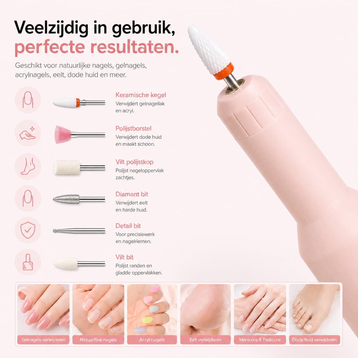 BOTC Elektrische Nagelvijl met Oplaadstation - Nagelfrees - Draadloos en Oplaadbaar - Nagelvijl - Manicure & Pedicure set - Roze thumbnail 3