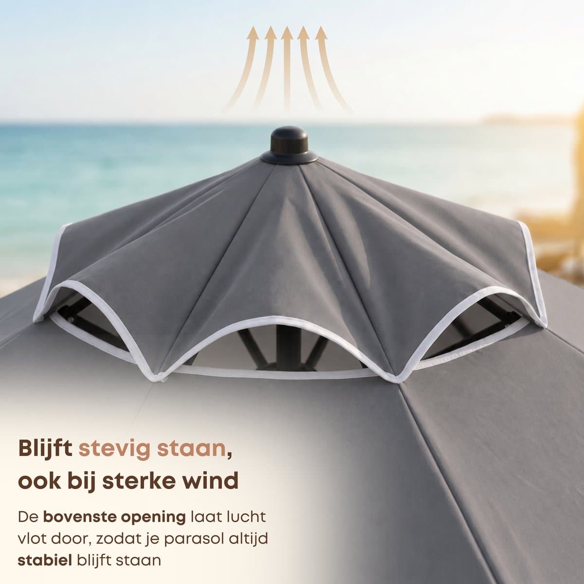 ACAZA Parasol - Strandparasol - Grijs - 200 cm diameter - inclusief Draagtas - Rond - Tuinparasol - Kantelbaar - Waterdicht - Terras Parasol voor Appartement - Parasol Strand - Tot 3 Personen thumbnail 3